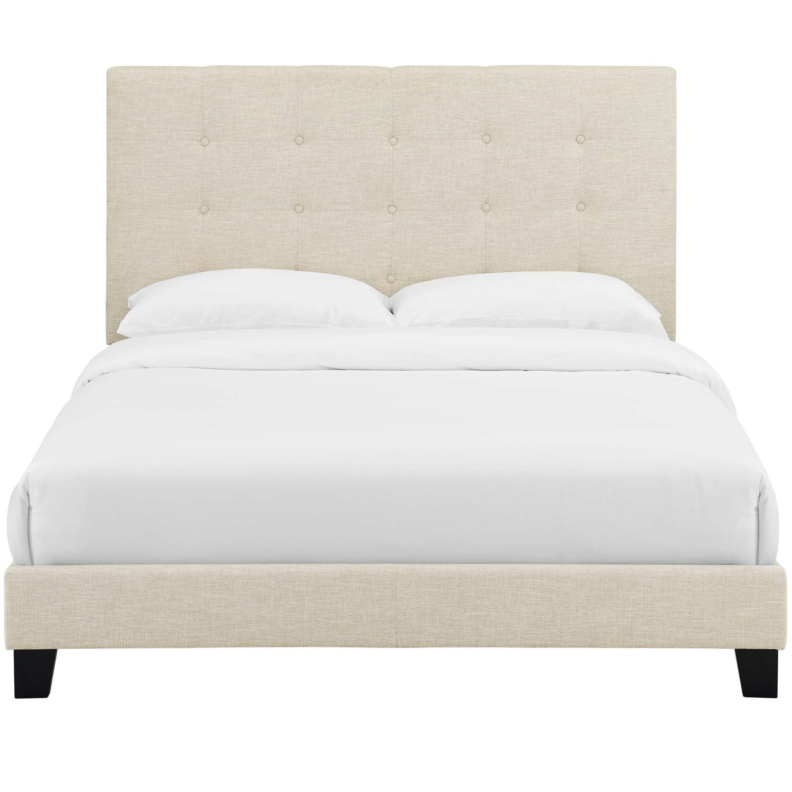 Ivor Queen Modern Platform Bed – Beige Tufted Button Upholstered Fabric
