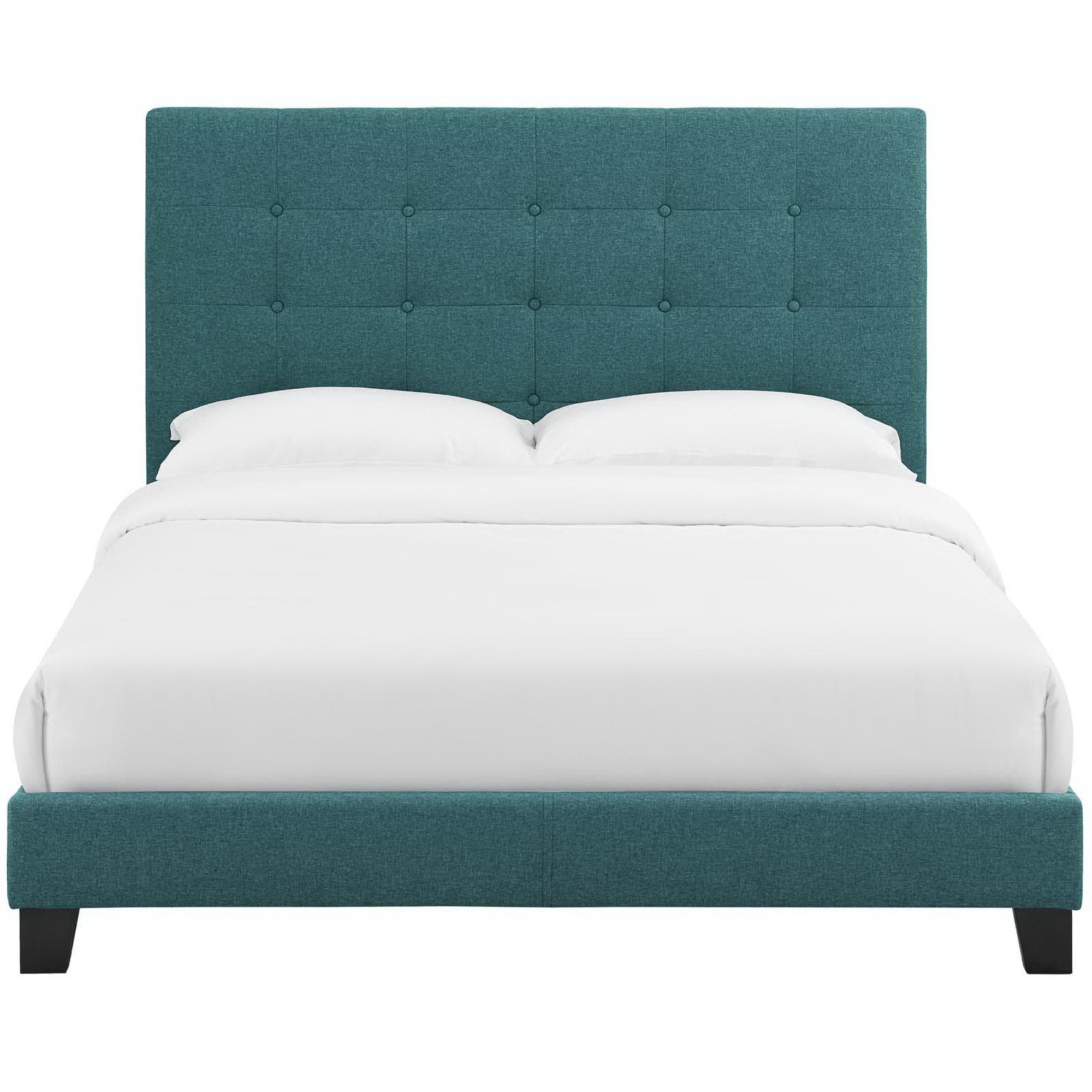 Melanie Tufted Button Upholstered Fabric Queen Platform Bed, Teal