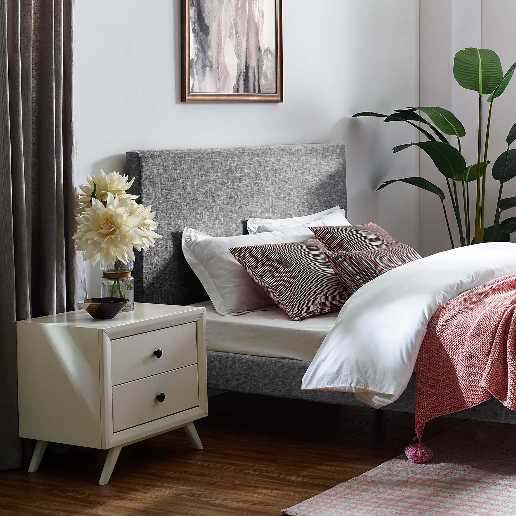 Taylor Upholstered Linen Fabric Full / Queen Headboard, Light Gray