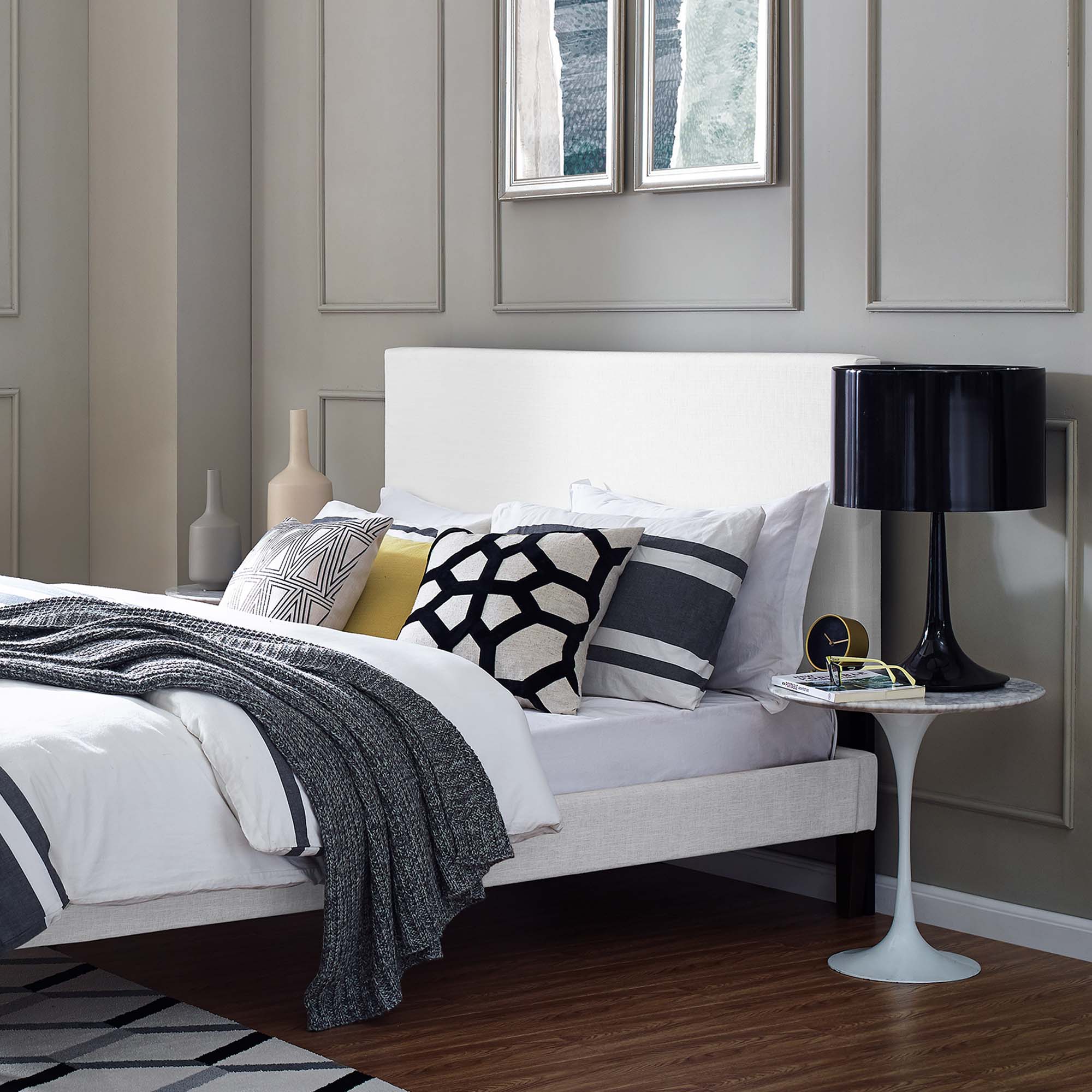 Taylor Upholstered Linen Fabric King and California King Headboard, White