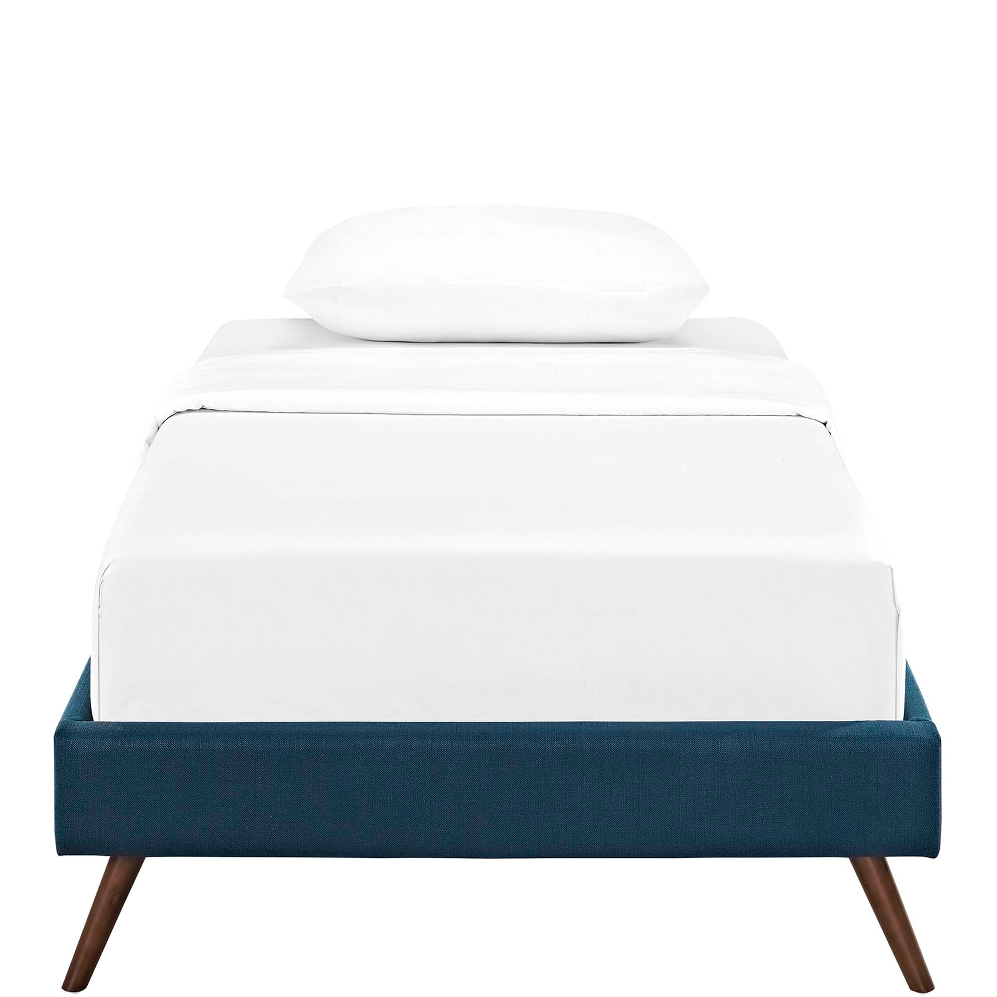 Loryn Fabric Twin Bed Frame with Round Splayed Legs, Azure