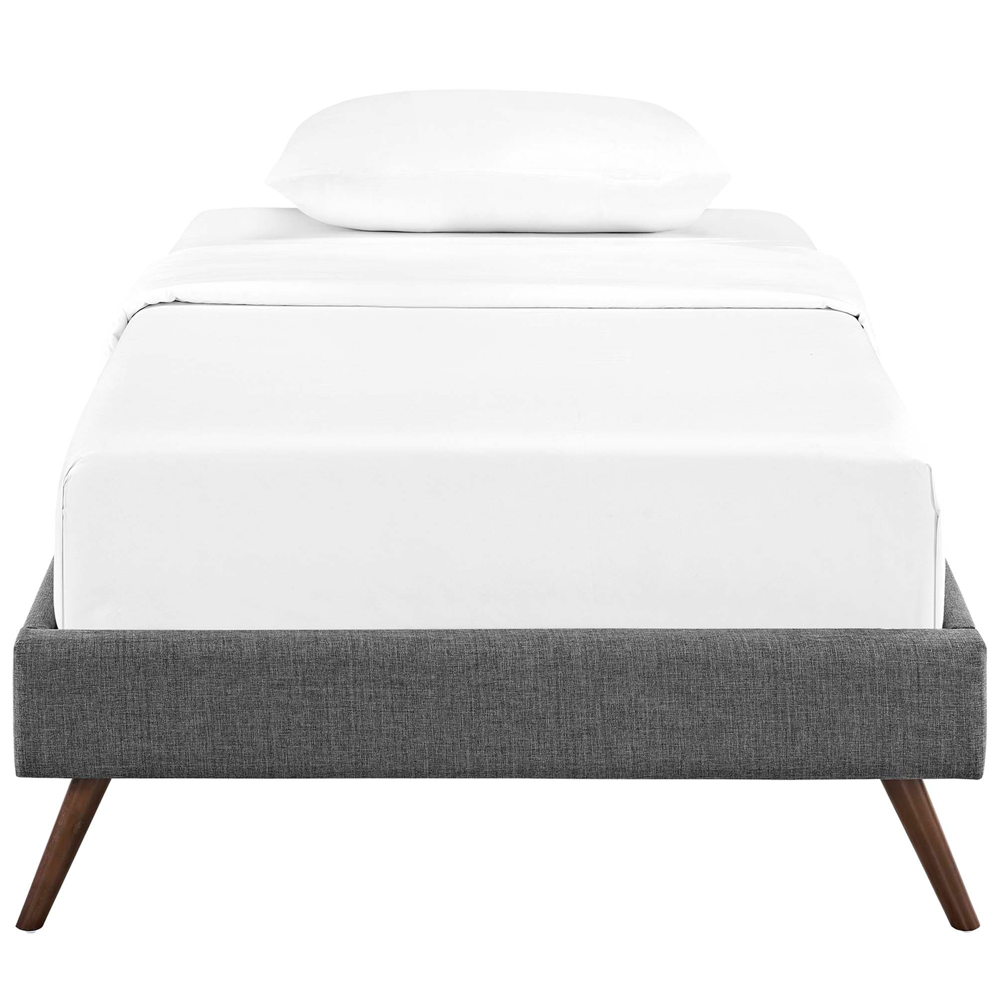 Loryn Fabric Twin Bed Frame with Round Splayed Legs, Gray