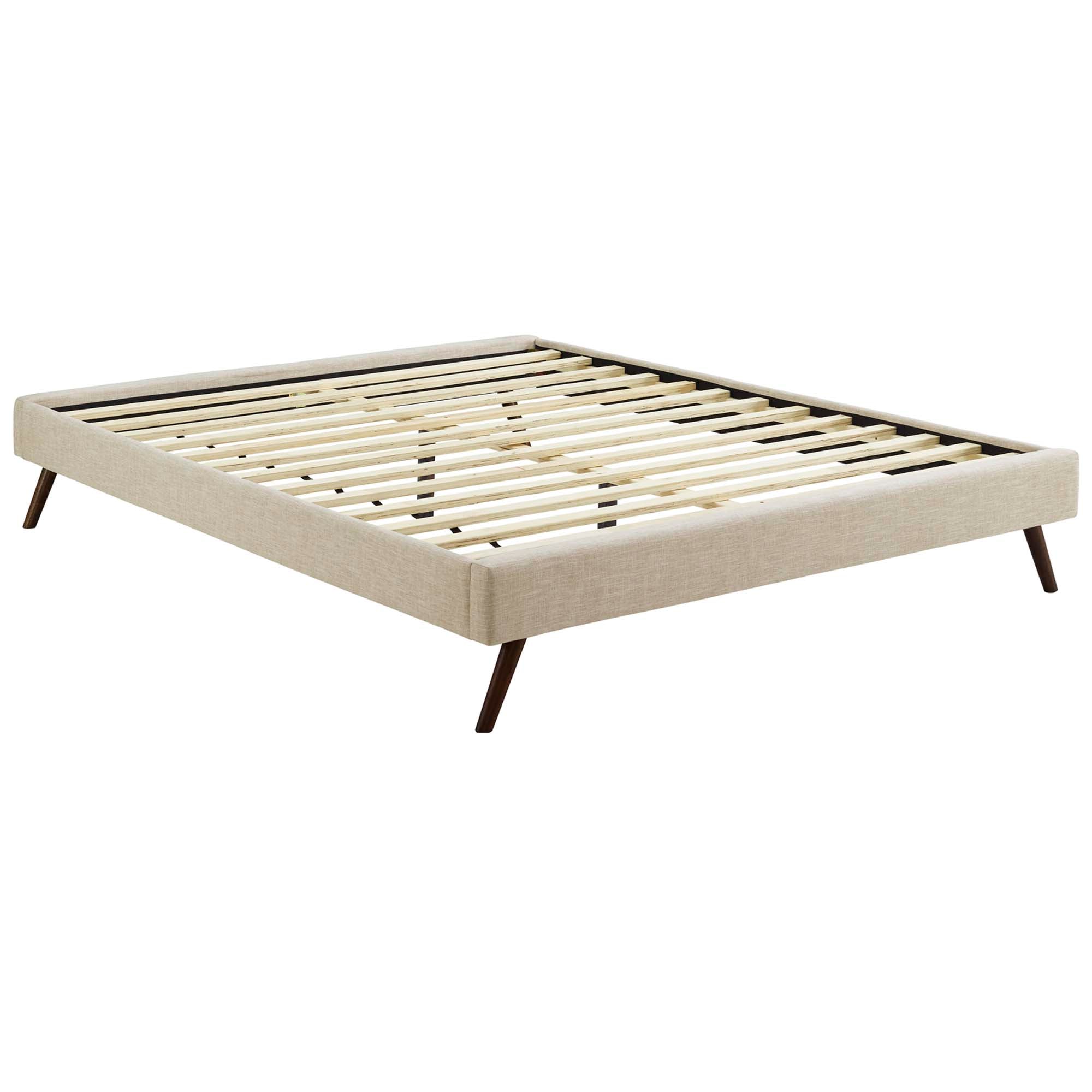 Loryn Fabric Full Bed Frame with Round Splayed Legs, Beige