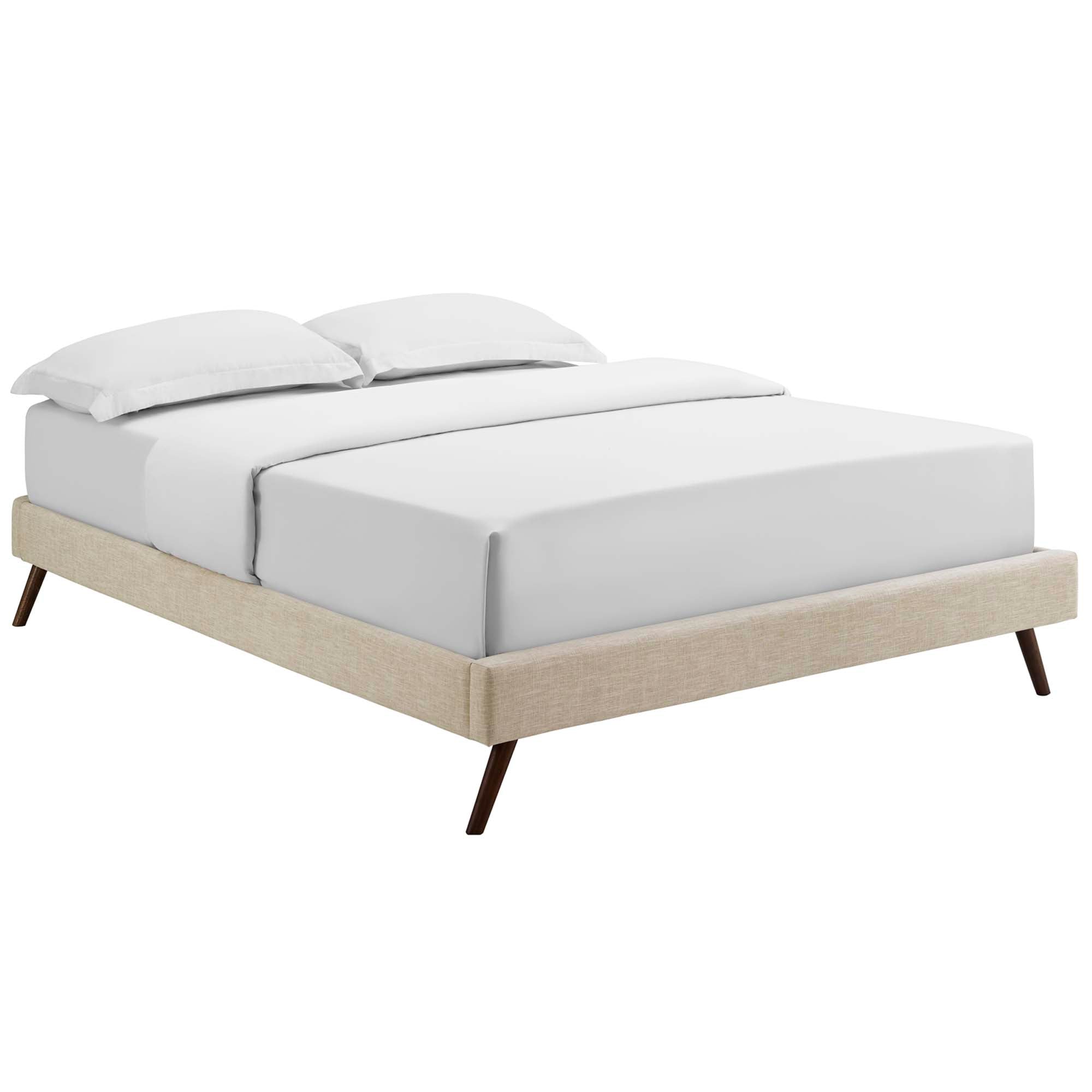 Loryn Fabric Queen Bed Frame with Round Splayed Legs, Beige