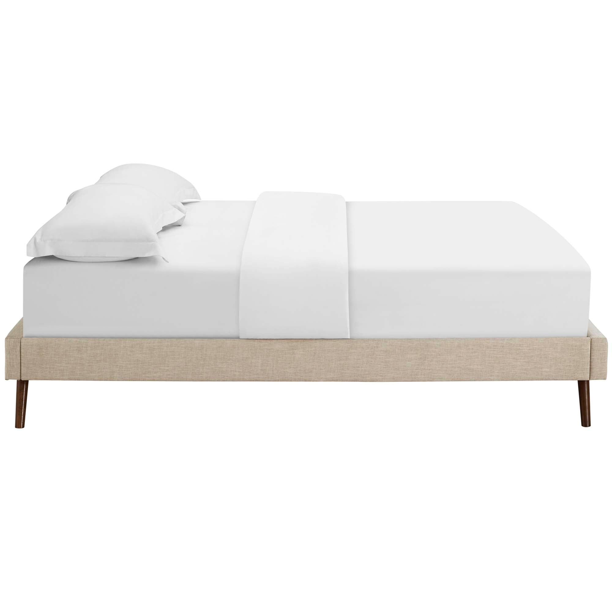 Loryn Fabric Queen Bed Frame with Round Splayed Legs, Beige