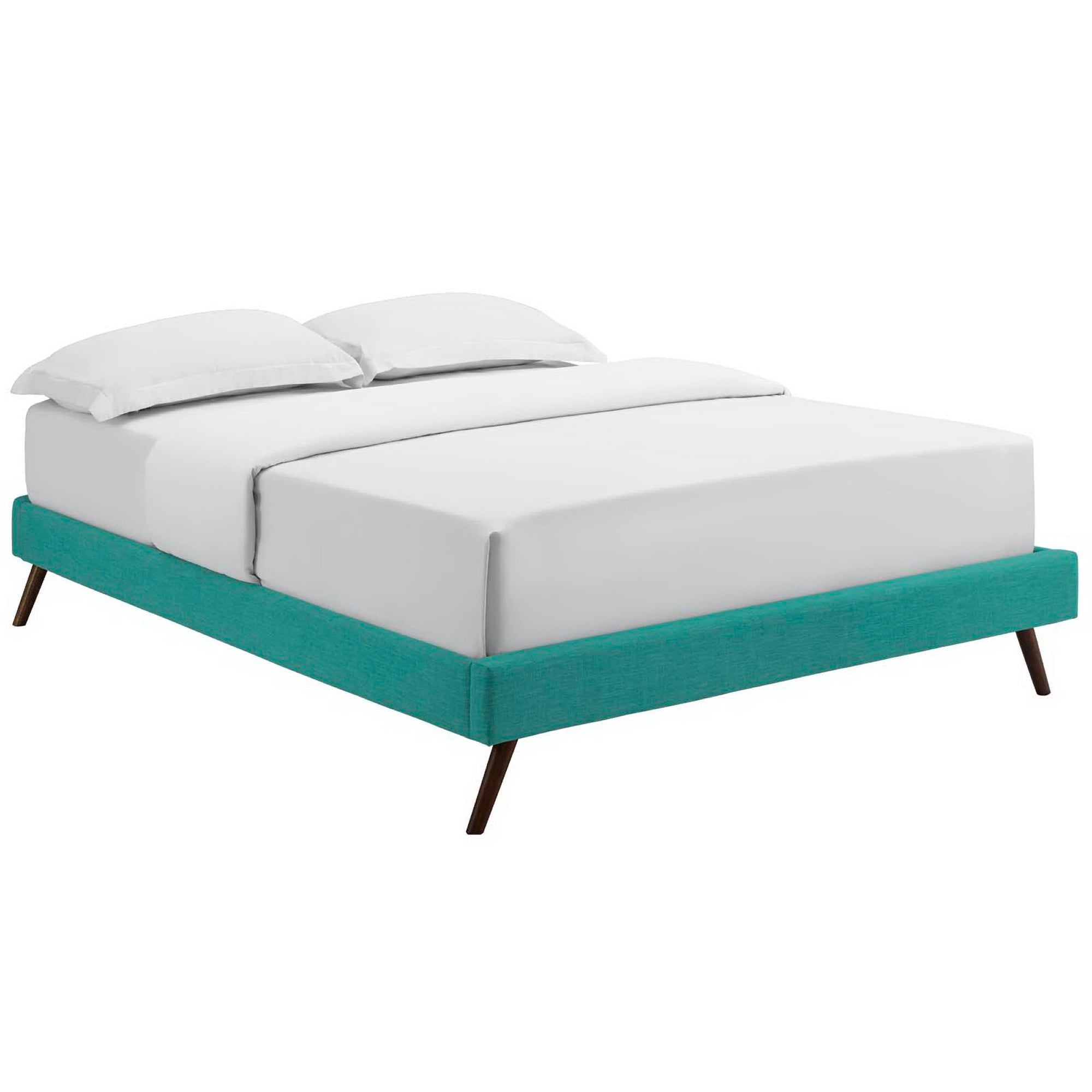 Loryn Fabric Queen Bed Frame with Round Splayed Legs, Teal