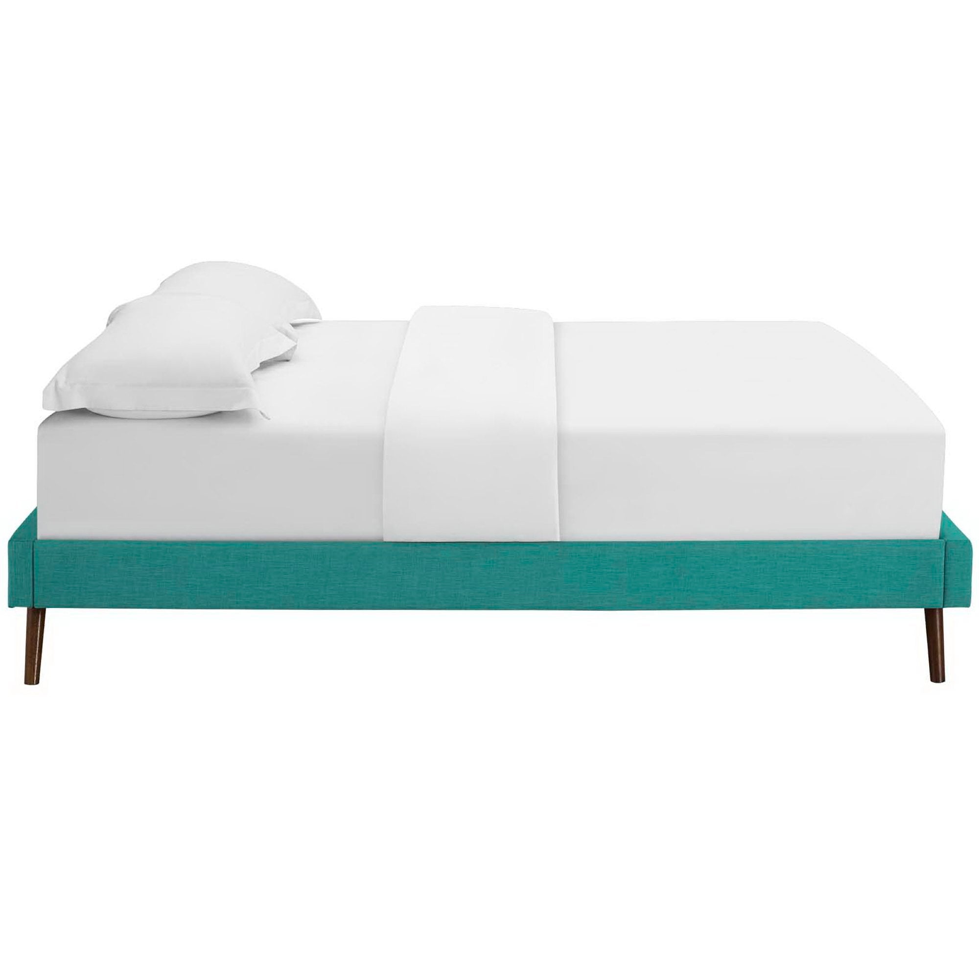 Loryn Fabric Queen Bed Frame with Round Splayed Legs, Teal