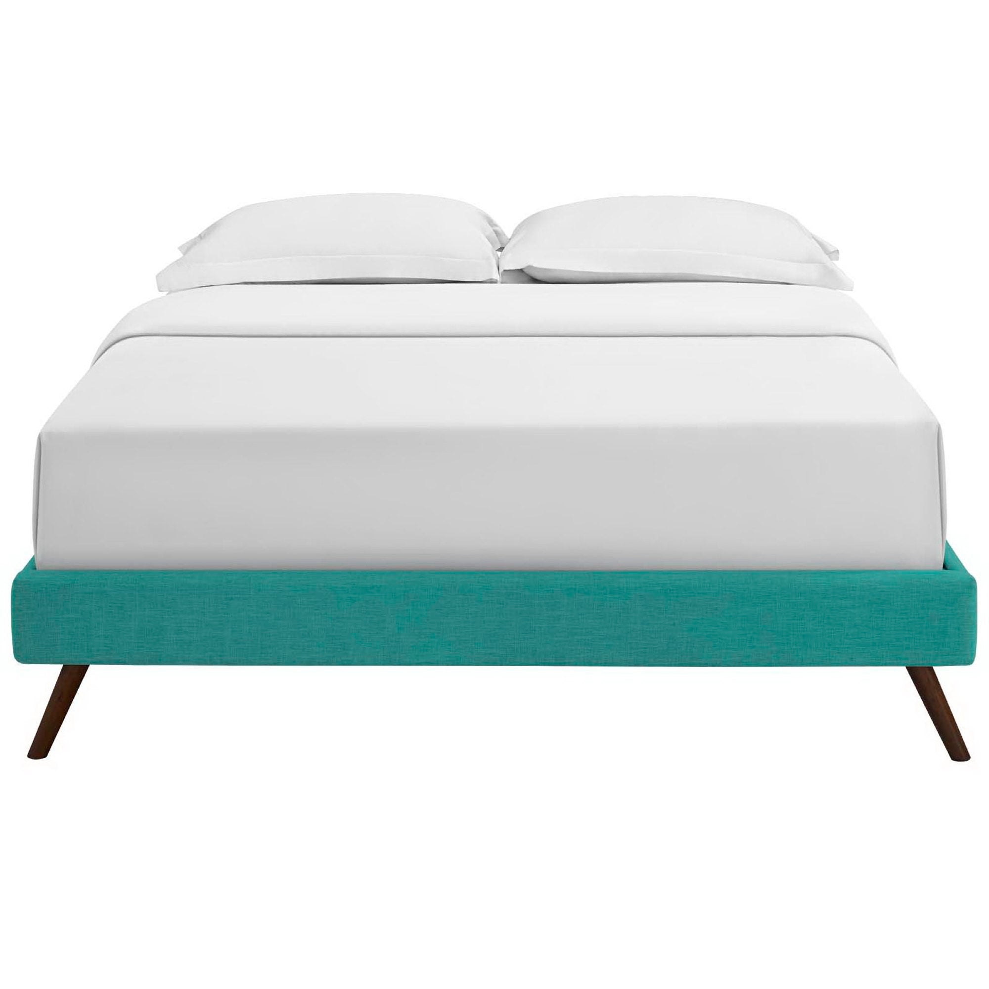Loryn Teal King Fabric Bed Frame with Round Splayed Legs