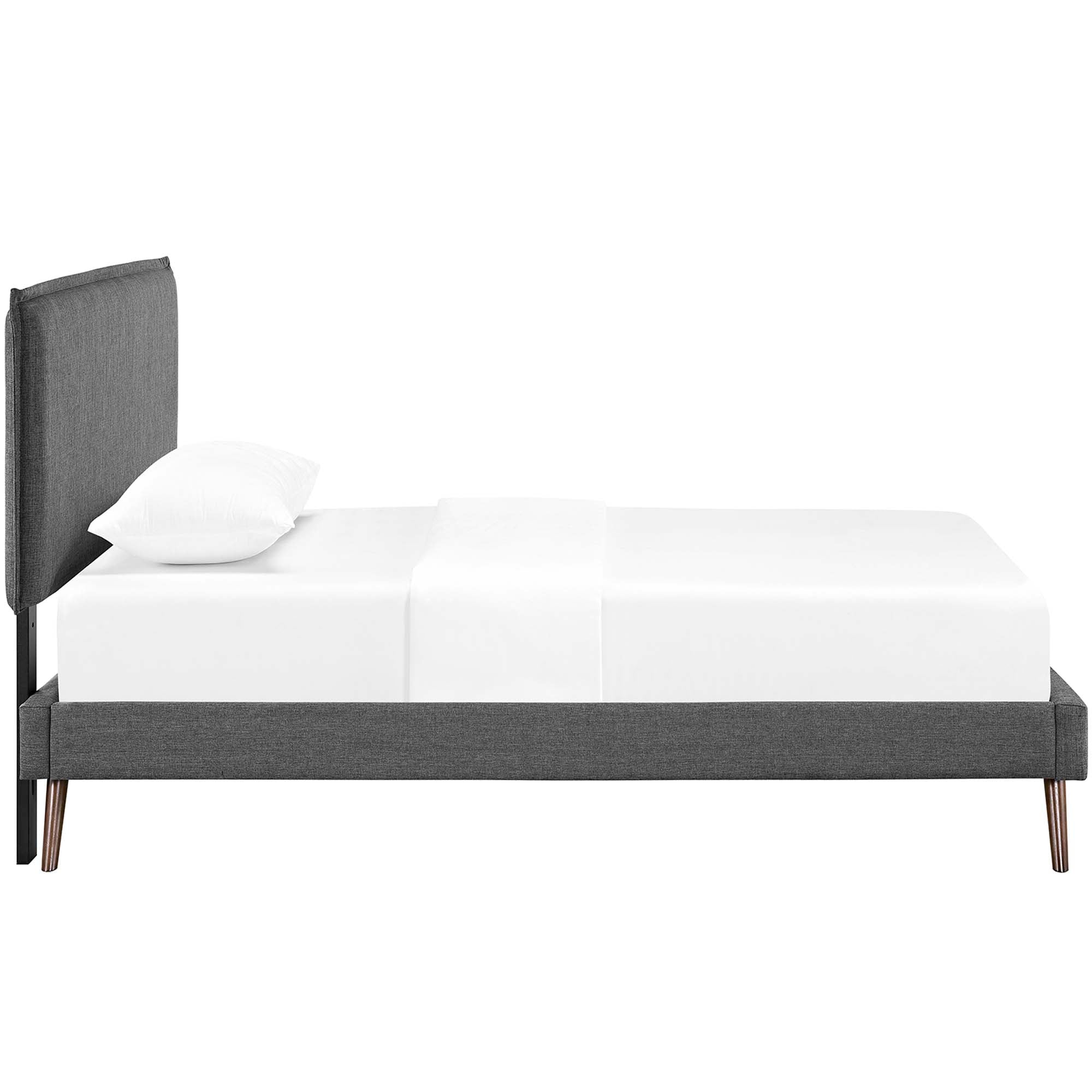 Zaria Twin Grey Platform Bed Frame – Modern Fabric Headboard with Splayed Legs