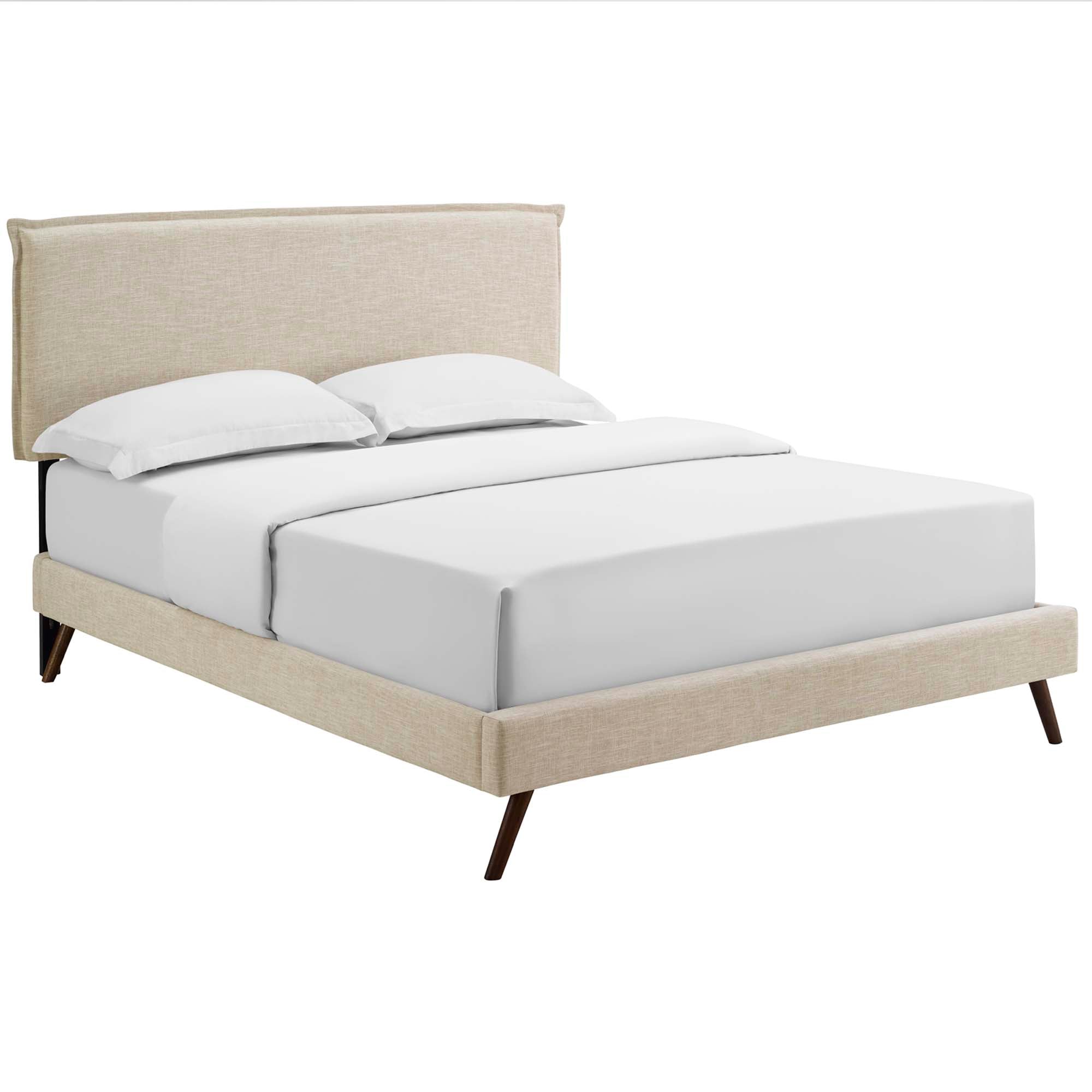 Elaine Queen Polyester Fabric Platform Bed – Solid Wood Frame with Tapered Legs