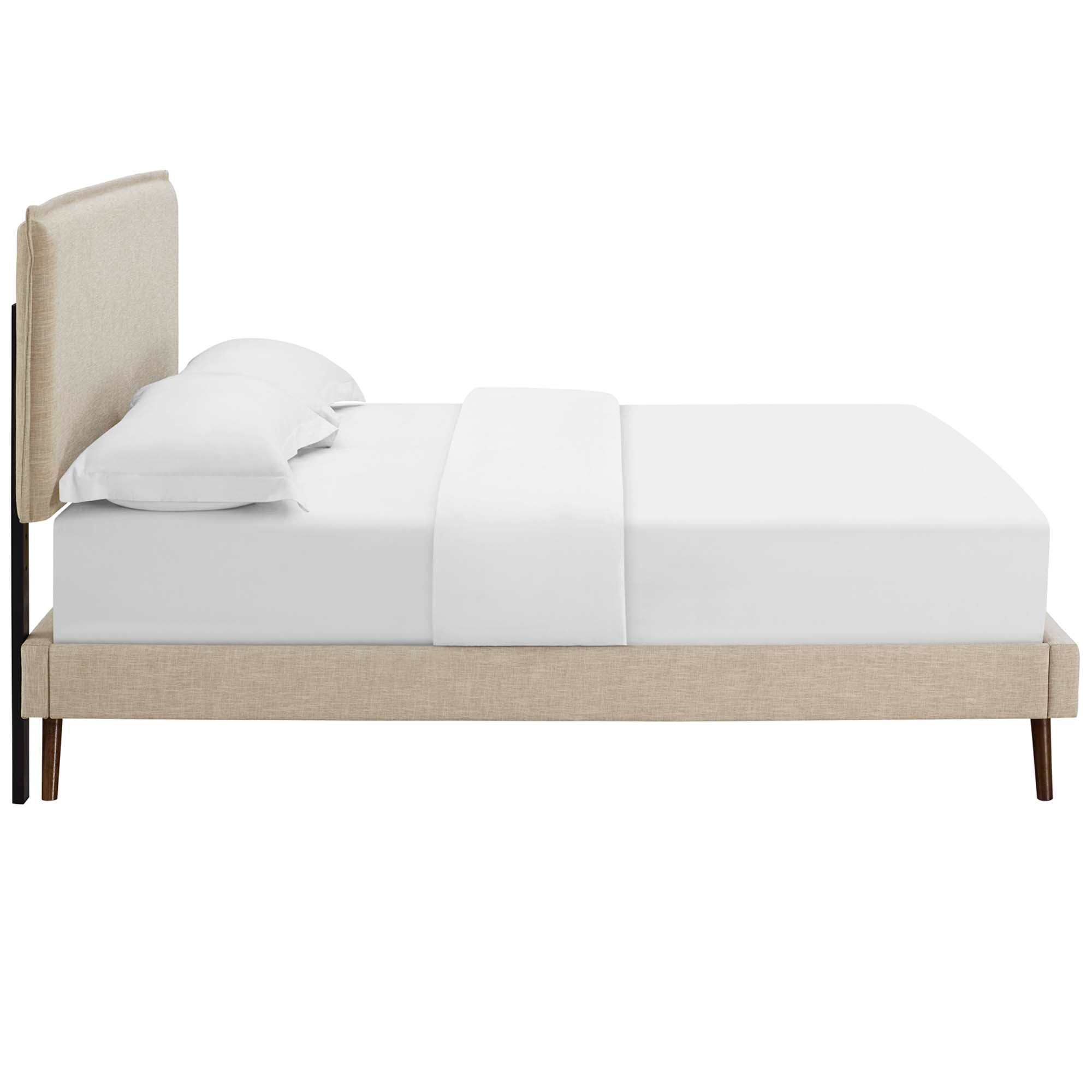 Elaine Queen Polyester Fabric Platform Bed Solid Wood Frame with Tapered Legs