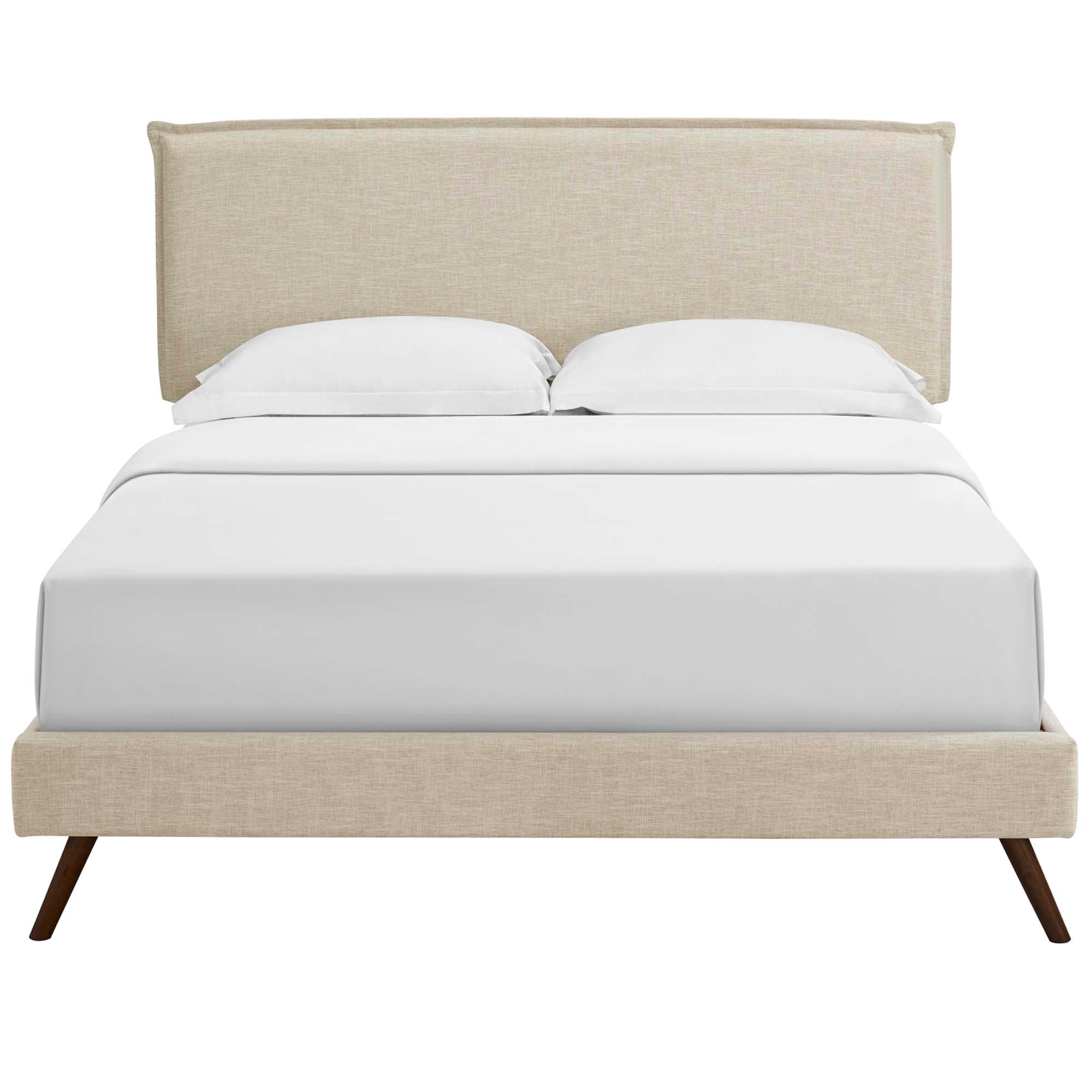 Elaine Queen Polyester Fabric Platform Bed Solid Wood Frame with Tapered Legs