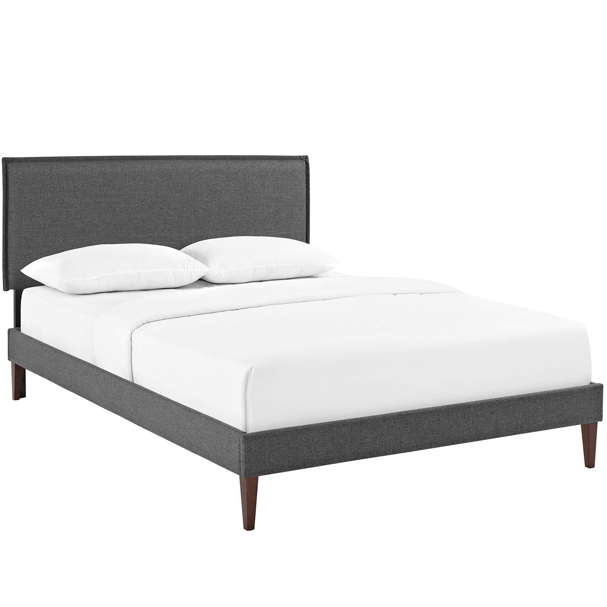 Zarina Amaris Collection Full Size Grey Upholstered Platform Bed – Squared Tapered Legs