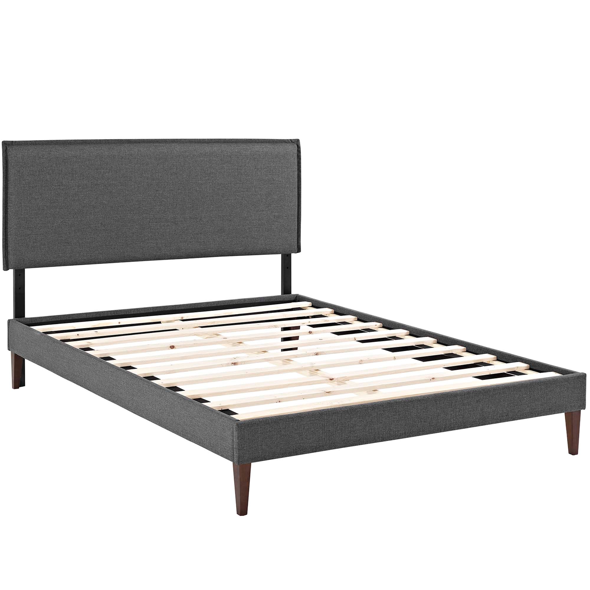 Zarina Amaris Collection Full Size Grey Upholstered Platform Bed – Squared Tapered Legs