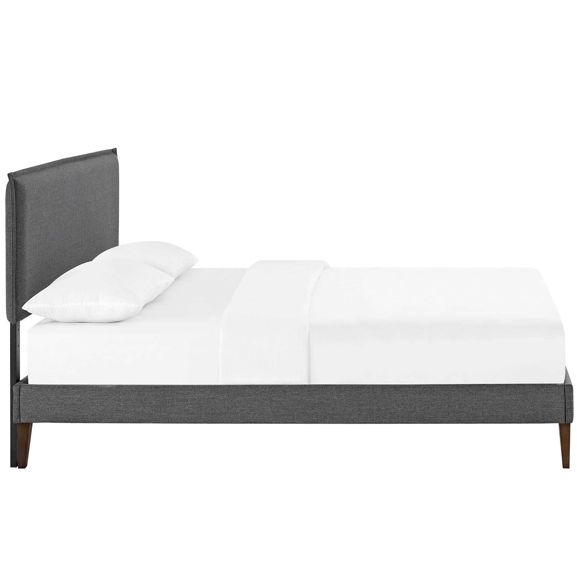 Zarina Amaris Collection Full Size Grey Upholstered Platform Bed – Squared Tapered Legs