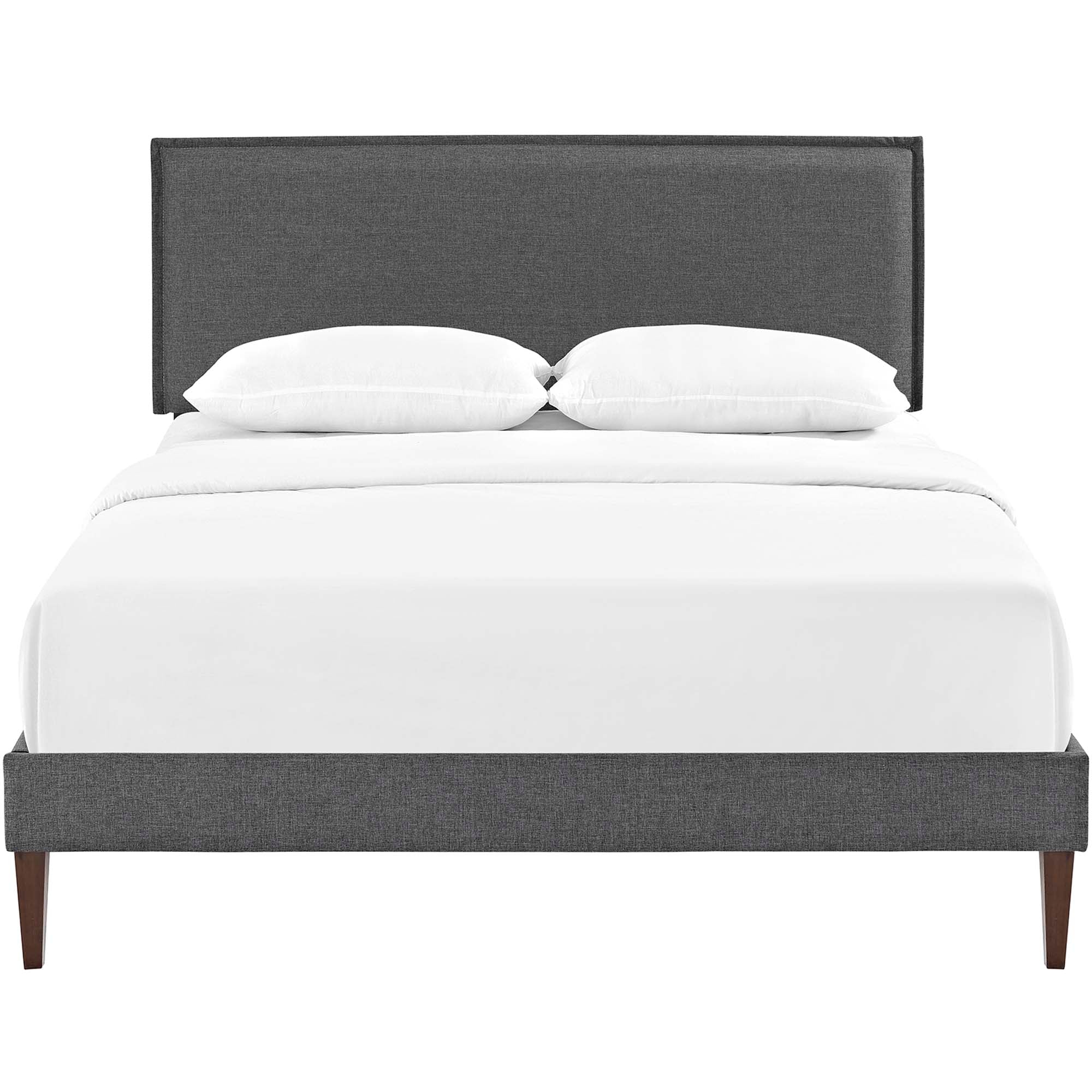 Zarina Amaris Queen Grey Fabric Platform Bed – Contemporary Design with Squared Tapered Legs