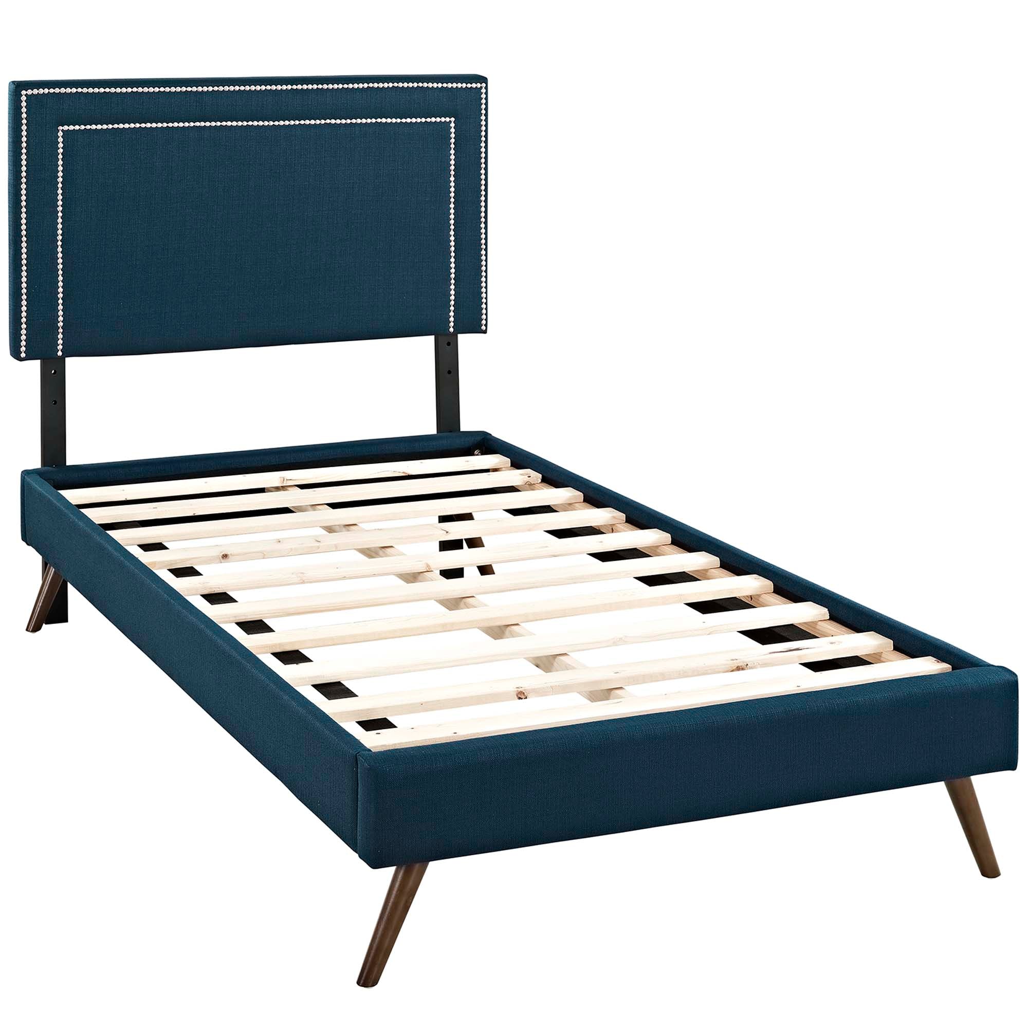 Azure Twin Montgomery Upholstered Platform Bed – Solid Wood Frame with Tapered Legs