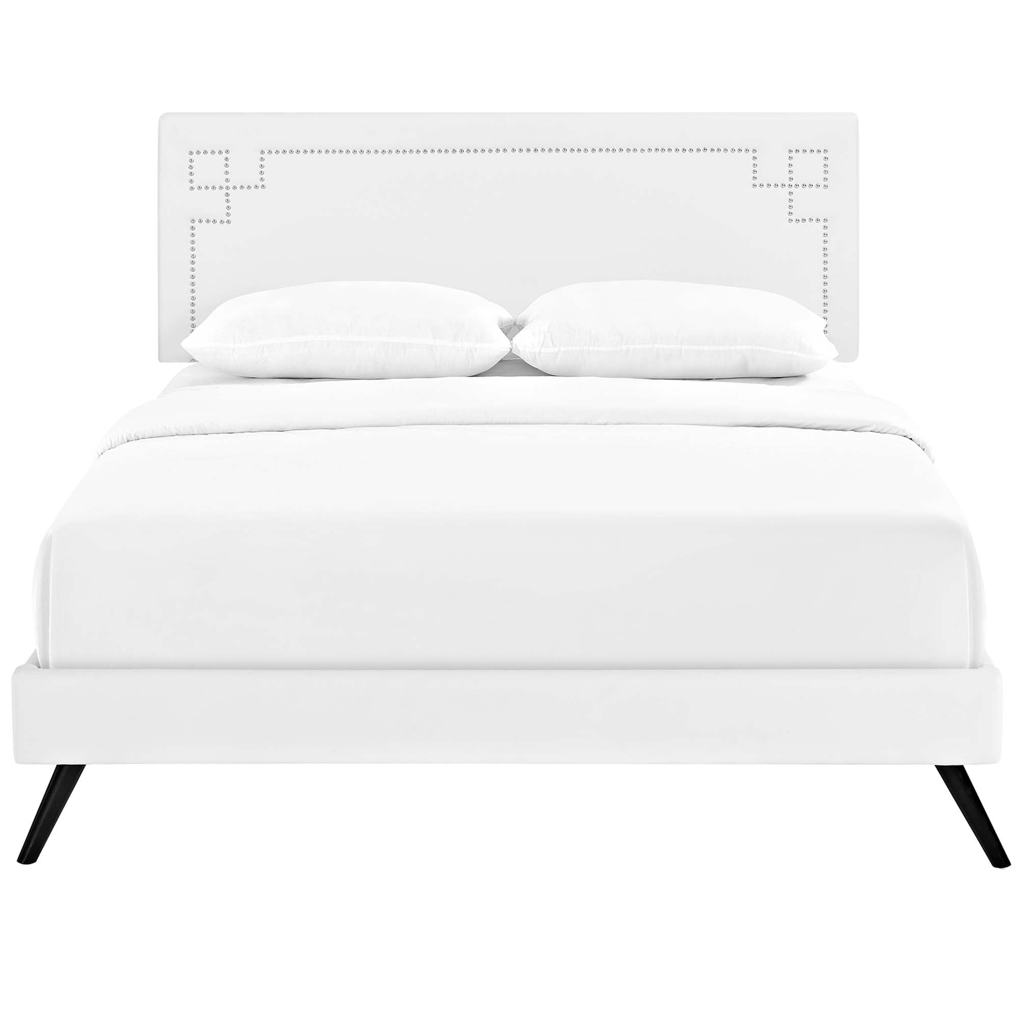 Prynne Queen White Vinyl Platform Bed – With Wood Slats