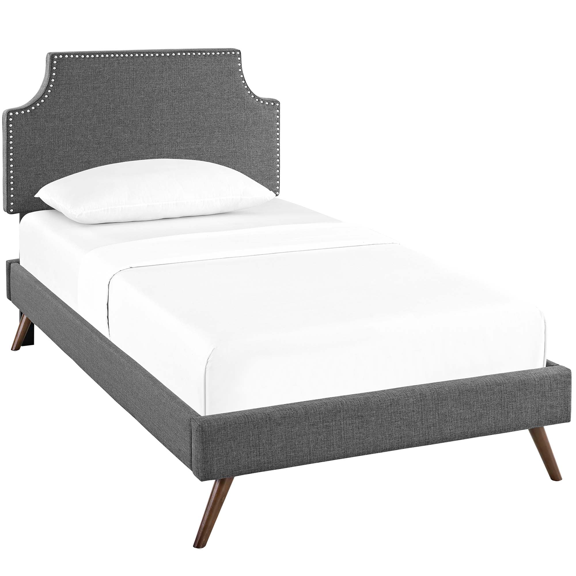 Marquis Grey Twin Fabric Platform Bed – No Box Spring Required Modern Design