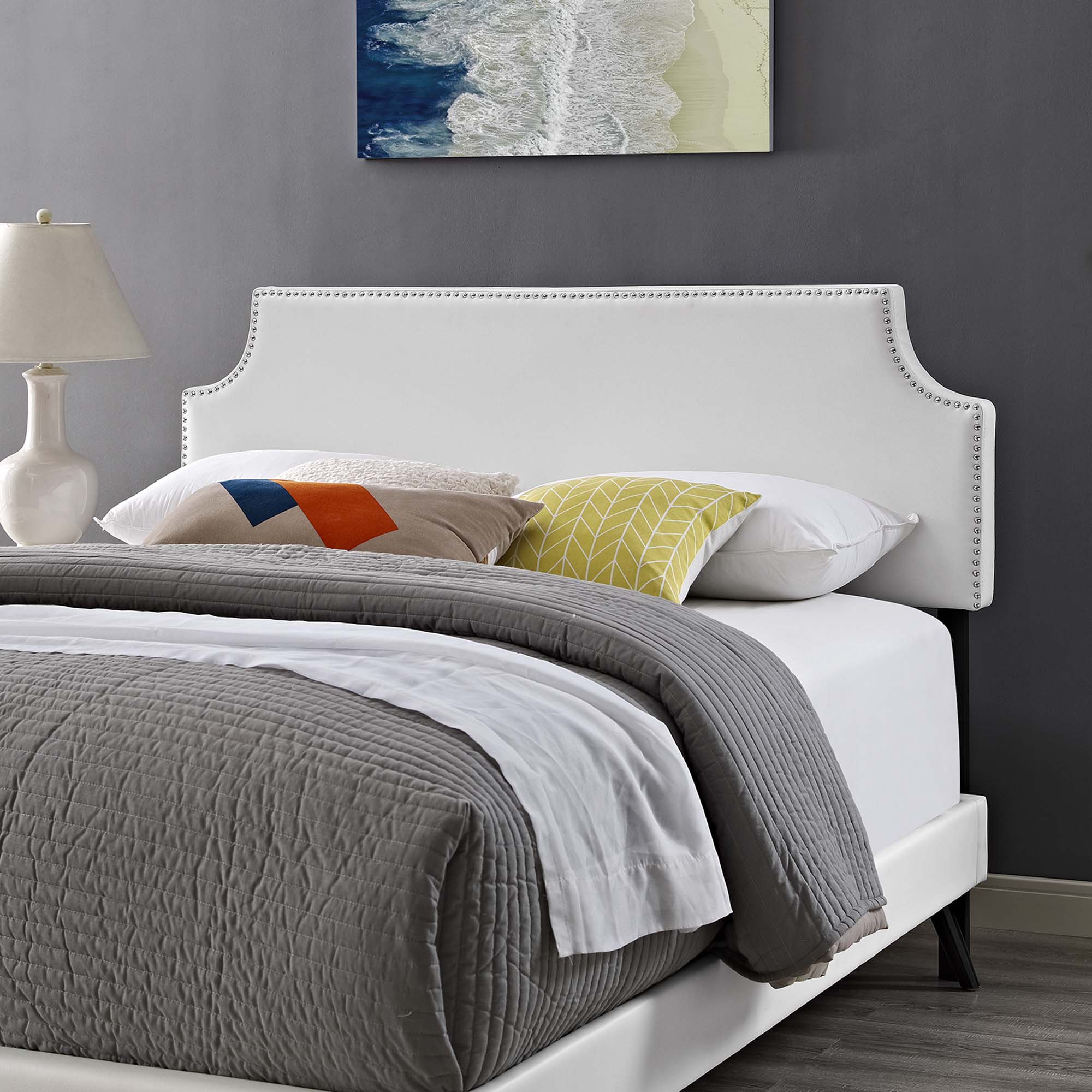 Duchess Full White Vinyl Upholstered Platform Bed – With Wood Slats