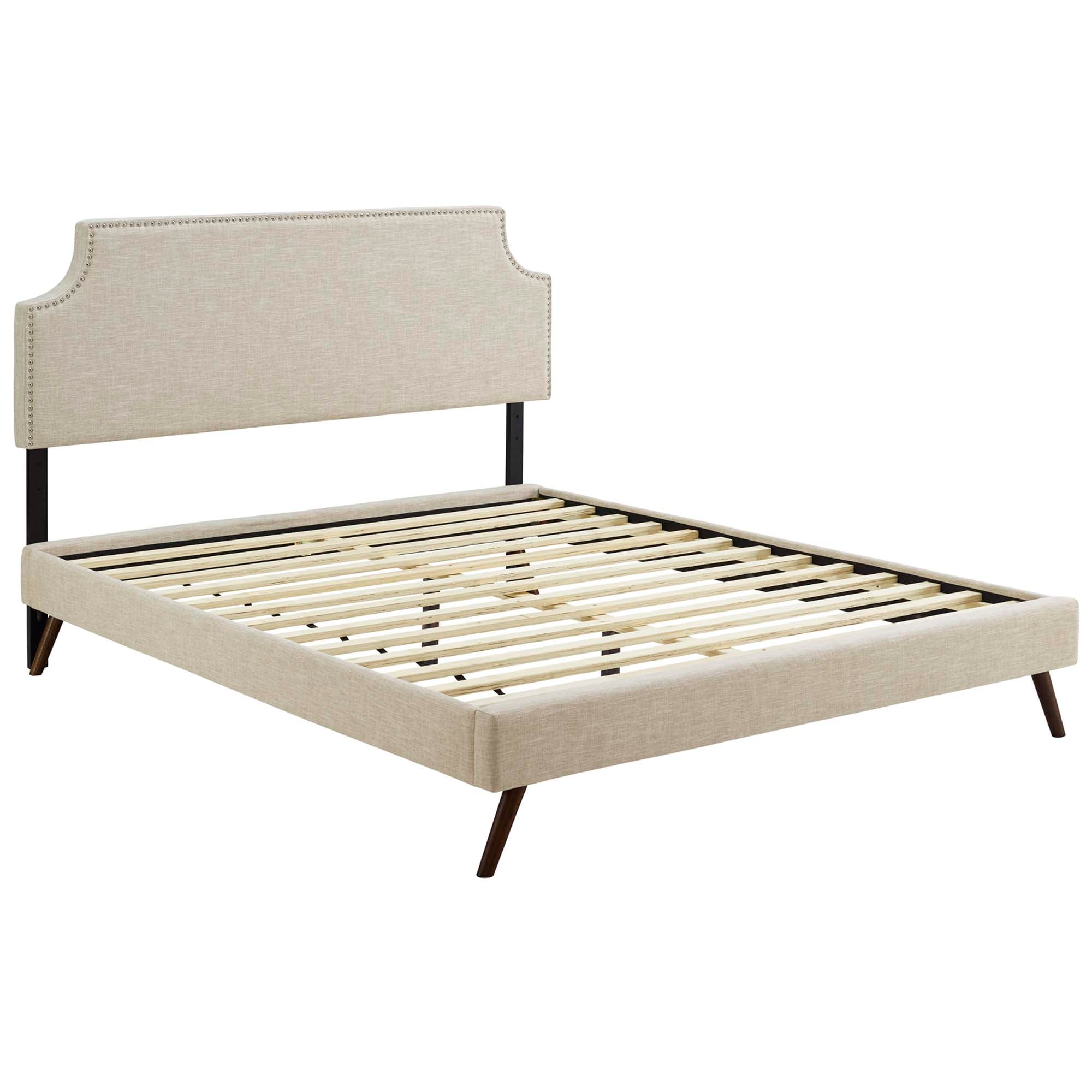 Engage Queen Upholstered Platform Bed No Box Spring Required with Tapered Wood Legs