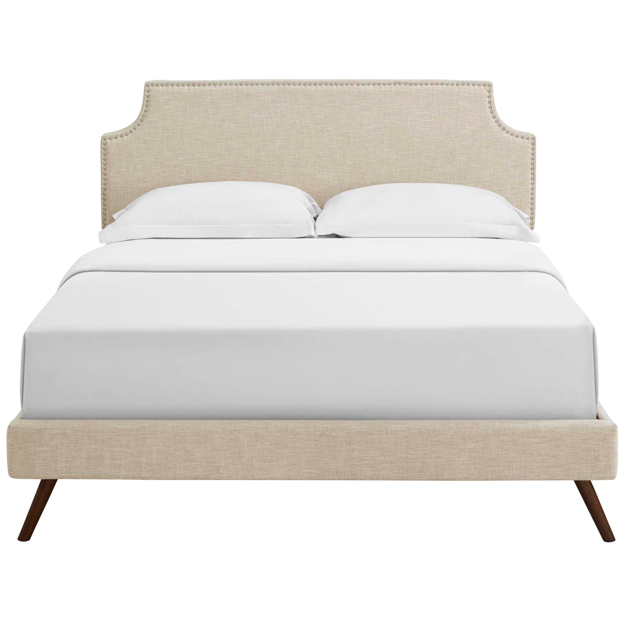 Engage Queen Upholstered Platform Bed No Box Spring Required with Tapered Wood Legs