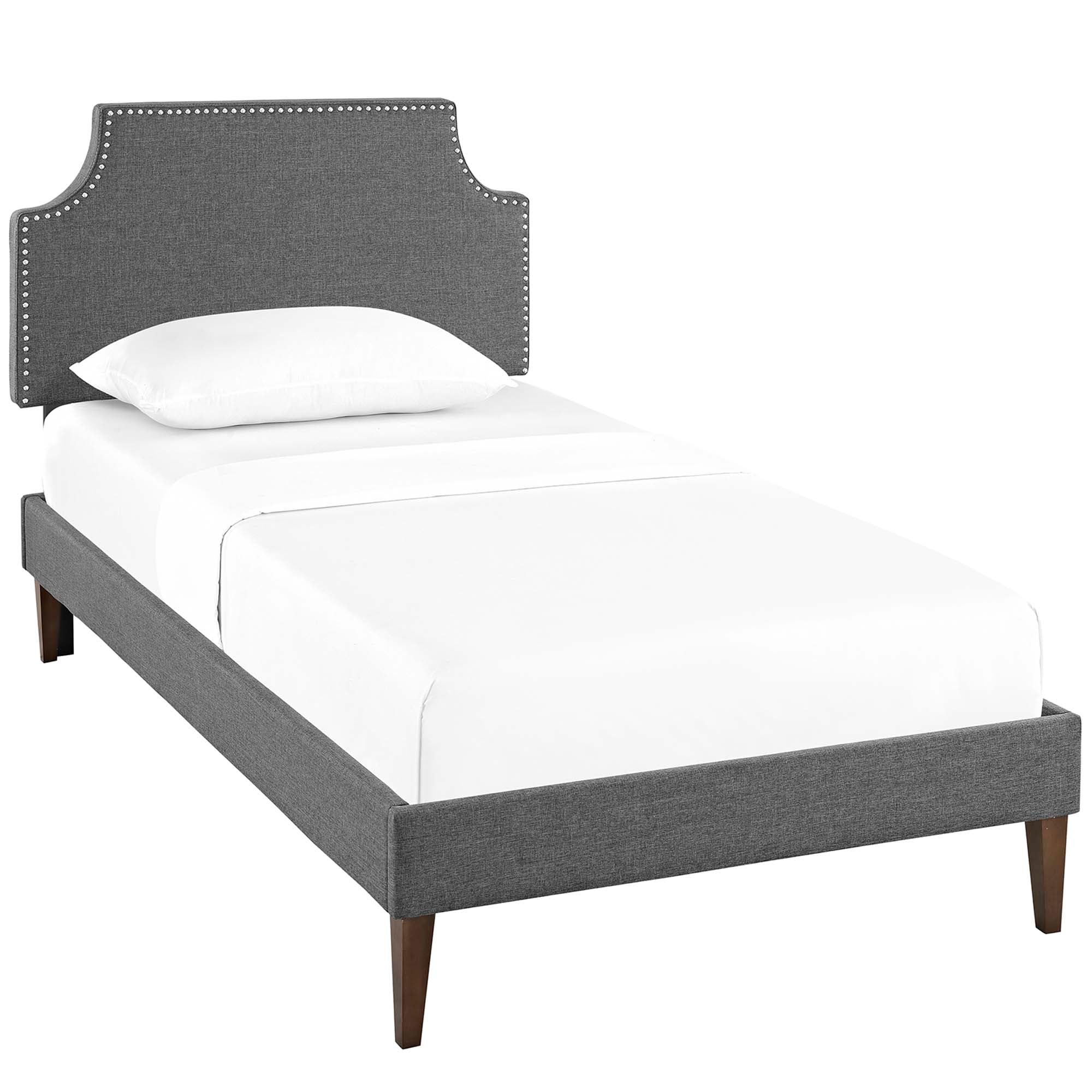 Articulate Twin Grey Fabric Platform Bed – Upholstered with Wood Frame