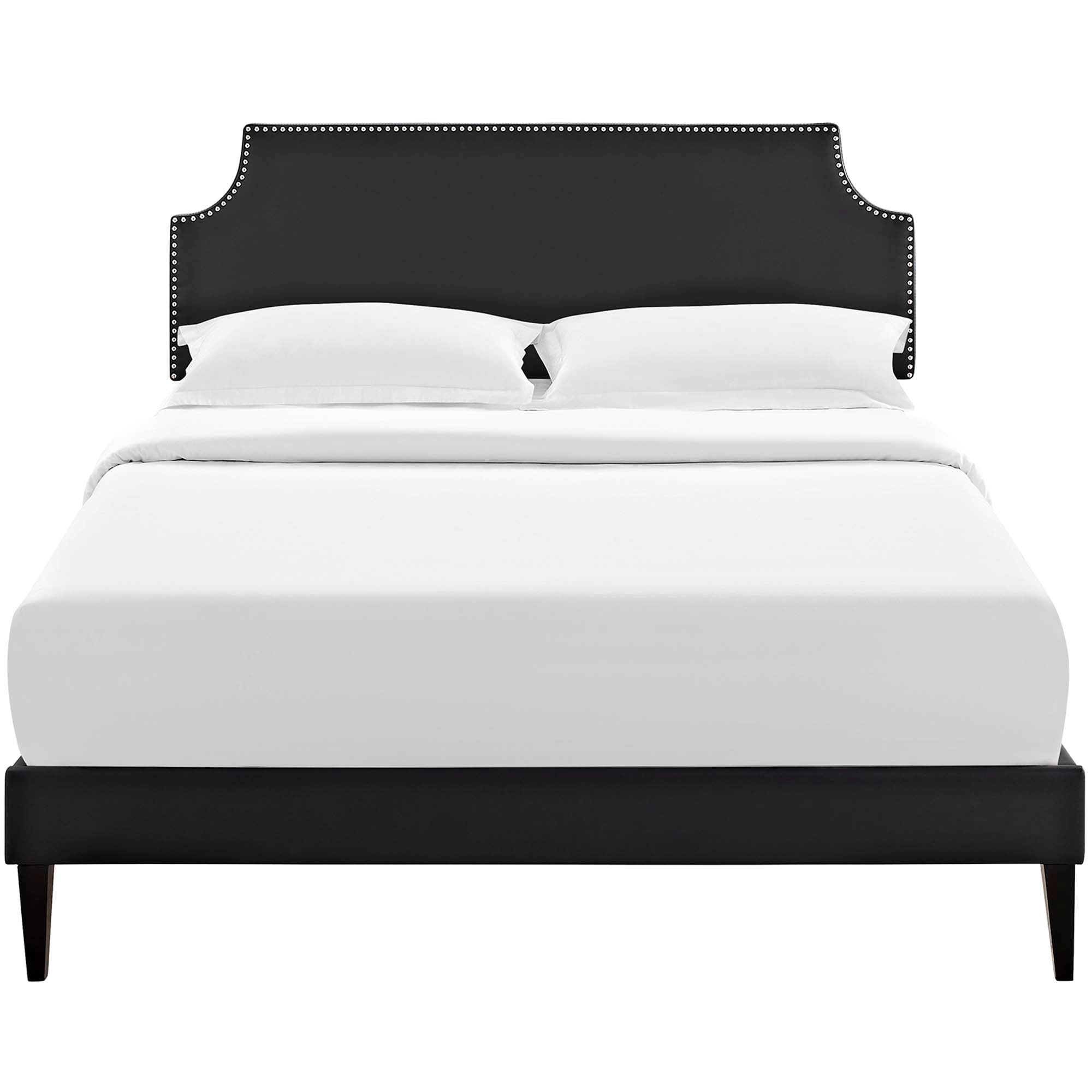 Dispatch Full Vinyl Platform Bed Frame – Black Upholstered with Wood Slat Support
