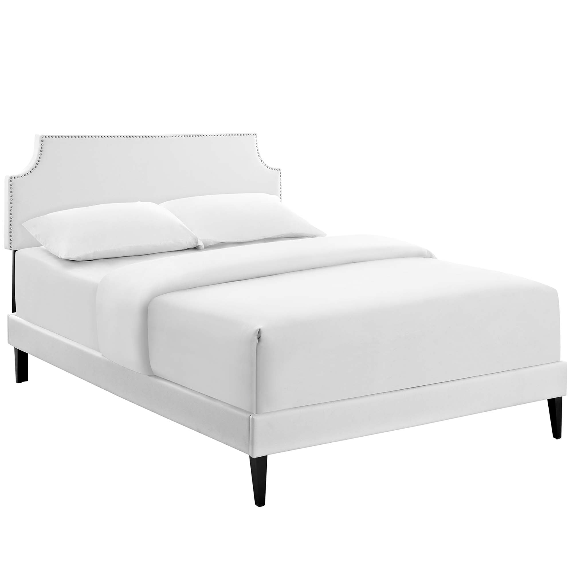 Chaurf Queen Vinyl Platform Bed White – With Headboard