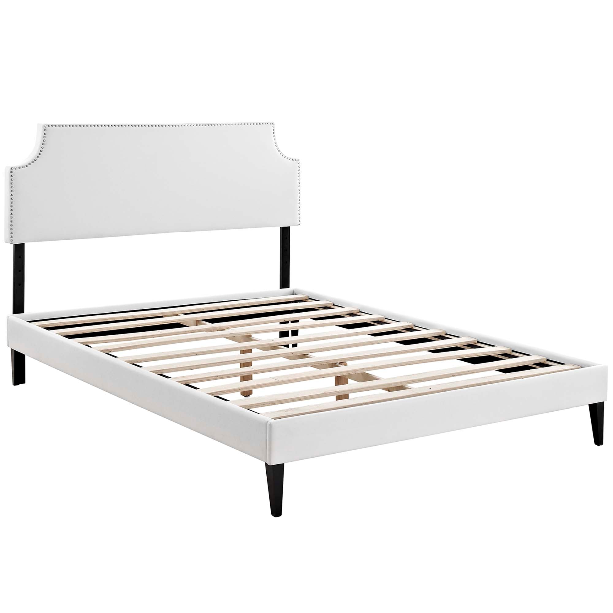 Chaurf Queen Vinyl Platform Bed White – With Headboard