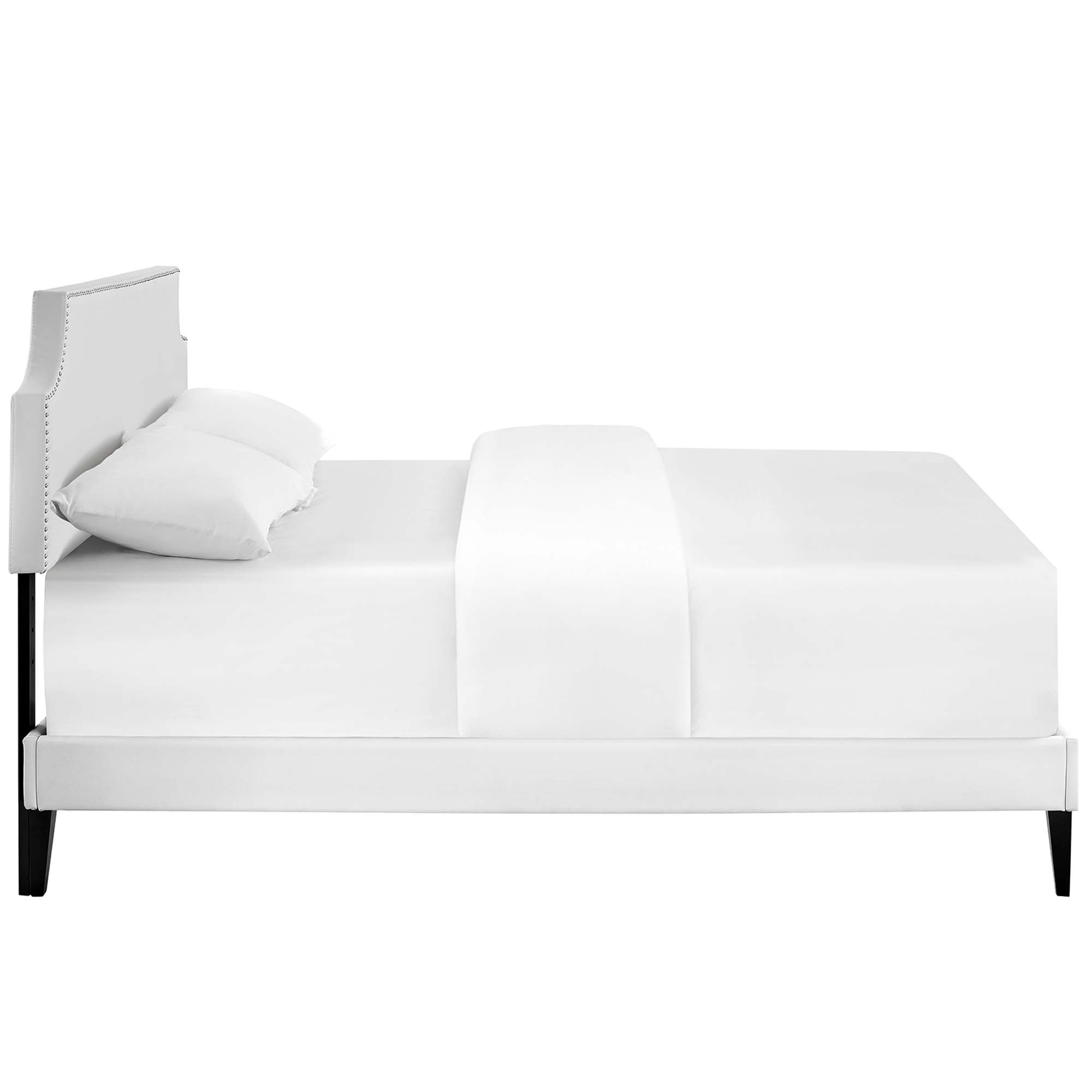 Chaurf Queen Vinyl Platform Bed White – With Headboard