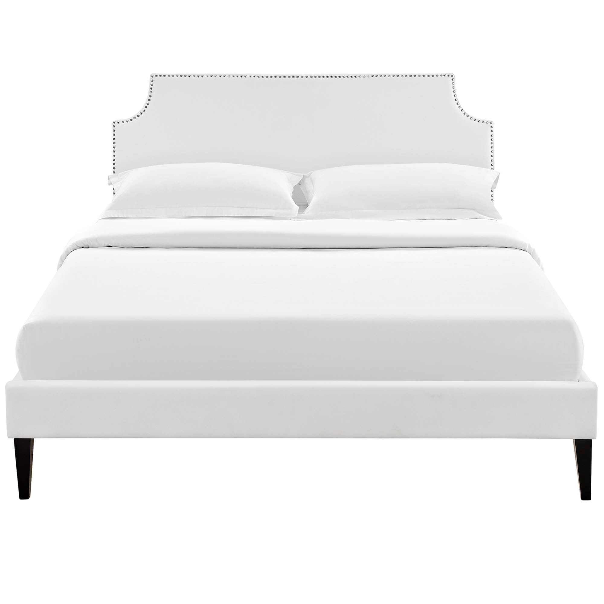 Chaurf Queen Vinyl Platform Bed White – With Headboard