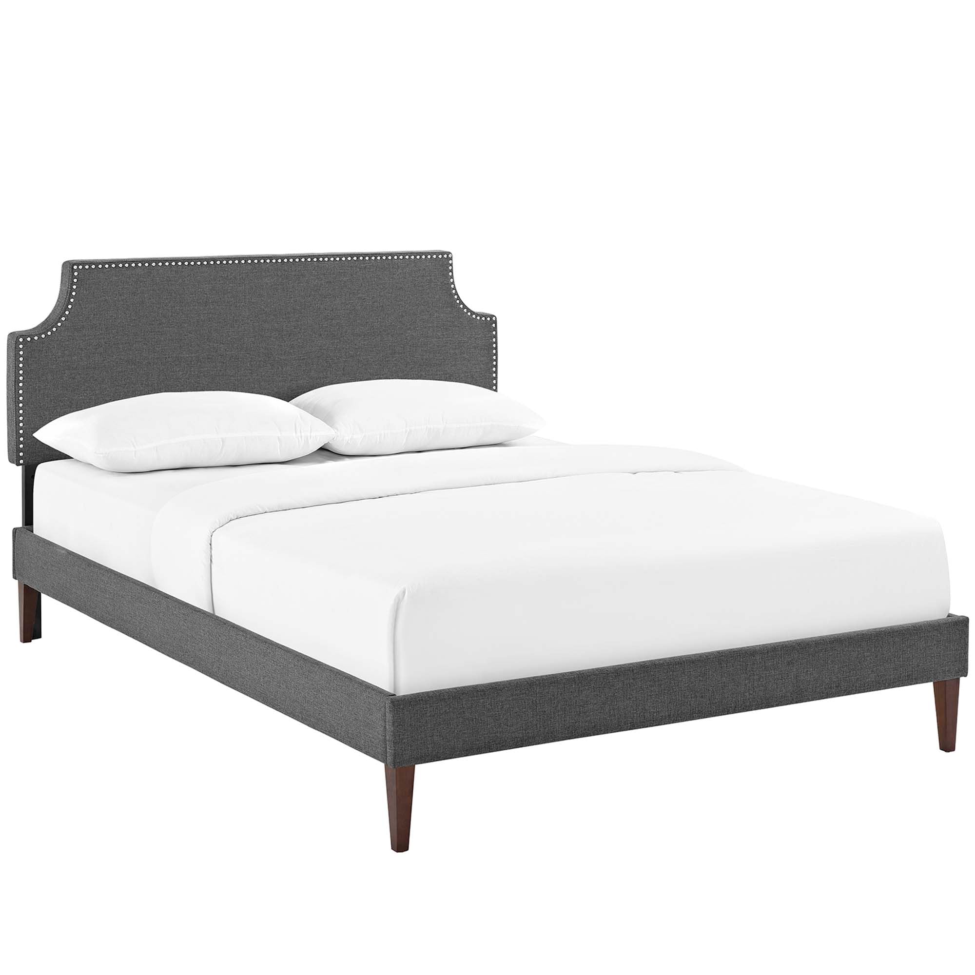 Stealth Grey King Fabric Platform Bed – Modern Minimalist with Squared Tapered Legs