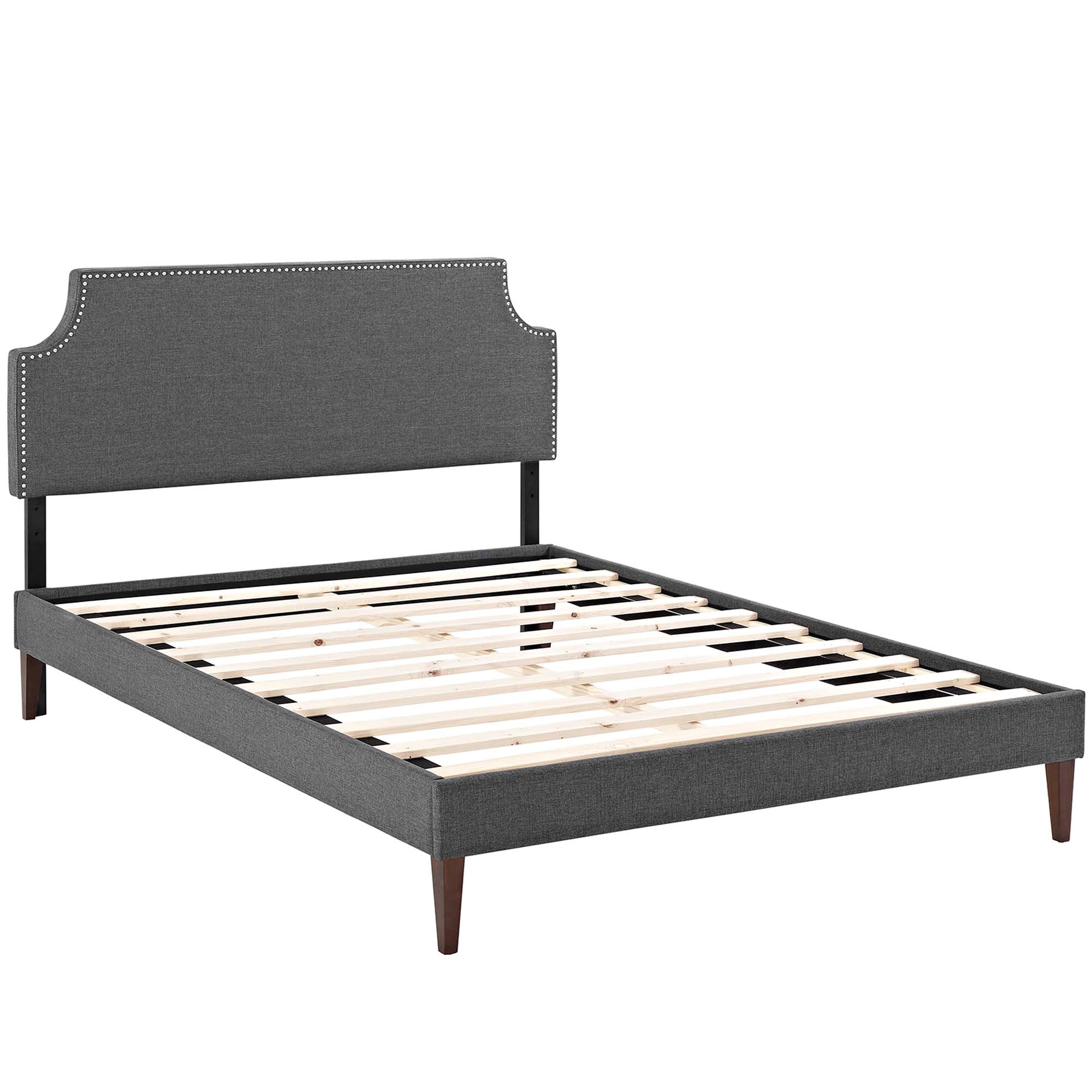 Stealth Grey King Fabric Platform Bed – Modern Minimalist with Squared Tapered Legs