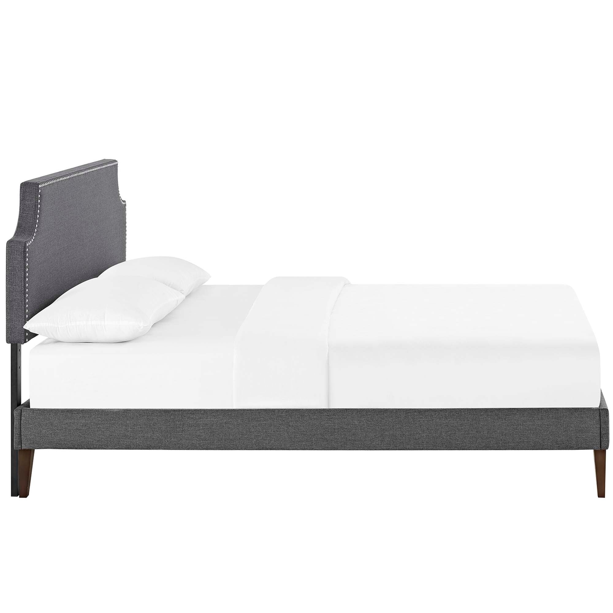 Stealth Grey King Fabric Platform Bed – Modern Minimalist with Squared Tapered Legs