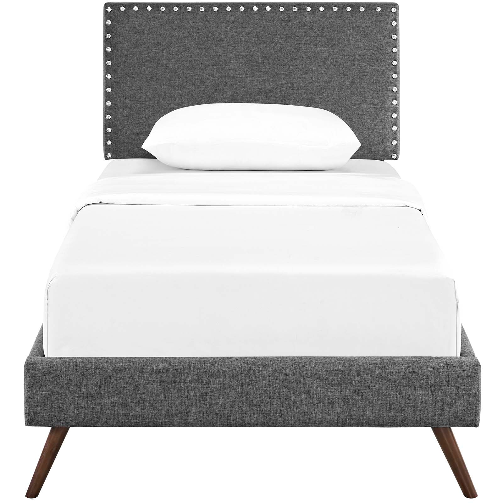 Norwin Twin Grey Platform Bed – Fabric Upholstered with Headboard