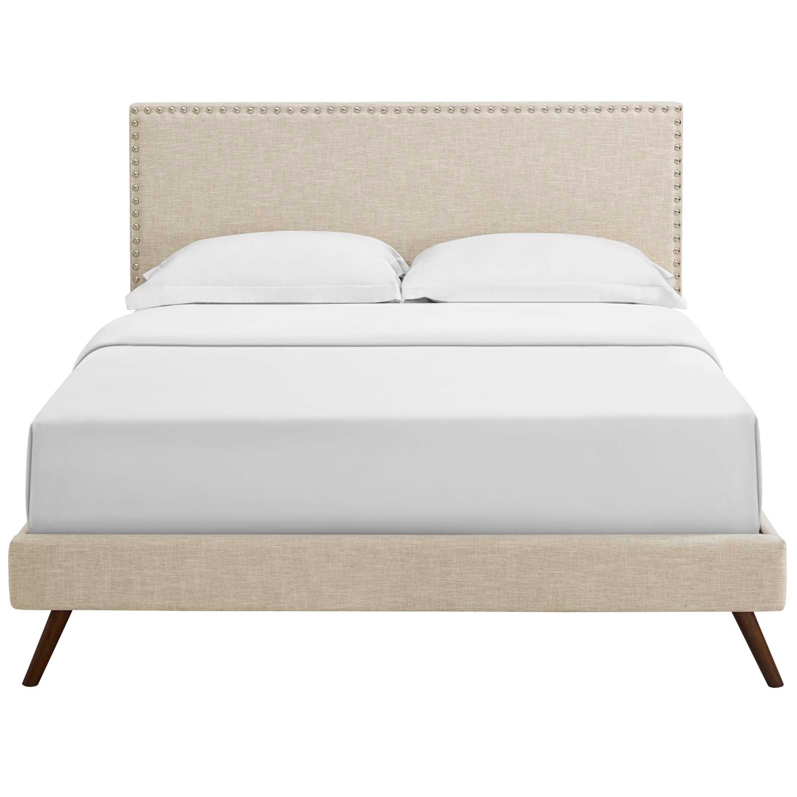 Orville Queen Polyester Fabric Platform Bed – With Wood Slat Support