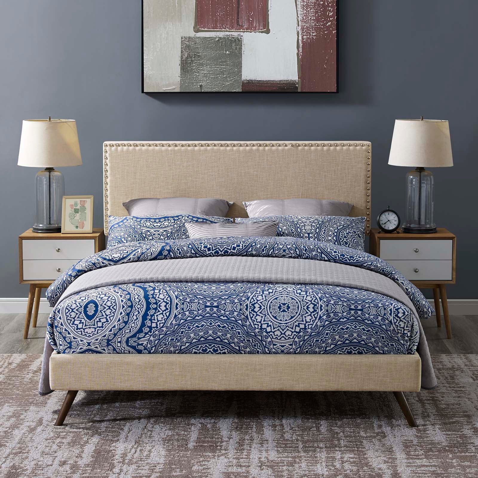 Orville Queen Polyester Fabric Platform Bed – With Wood Slat Support
