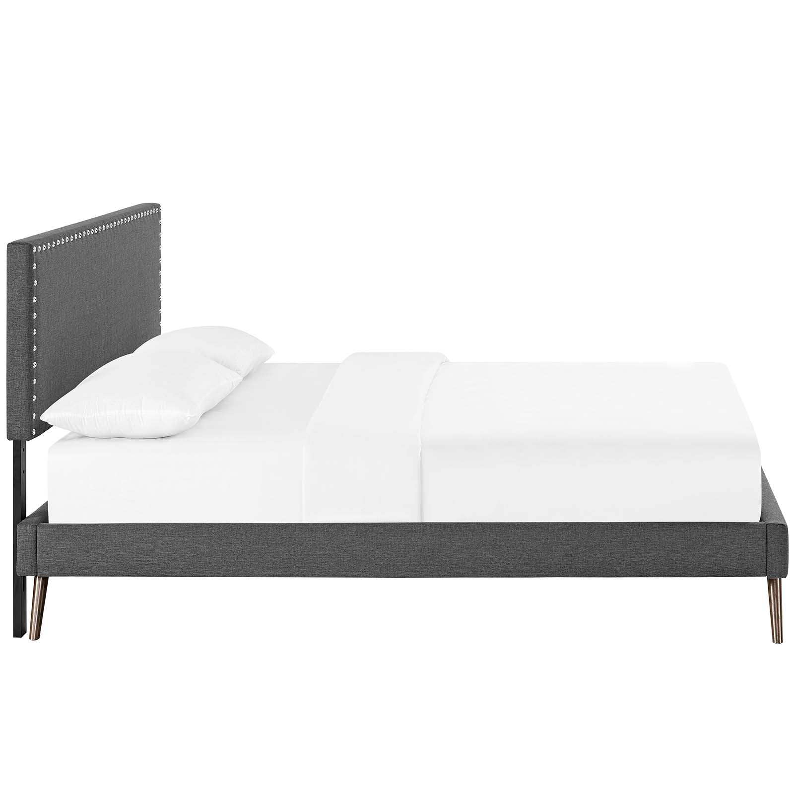 Palden Queen Polyester Fabric Platform Bed – Upholstered with Tapered Wood Legs