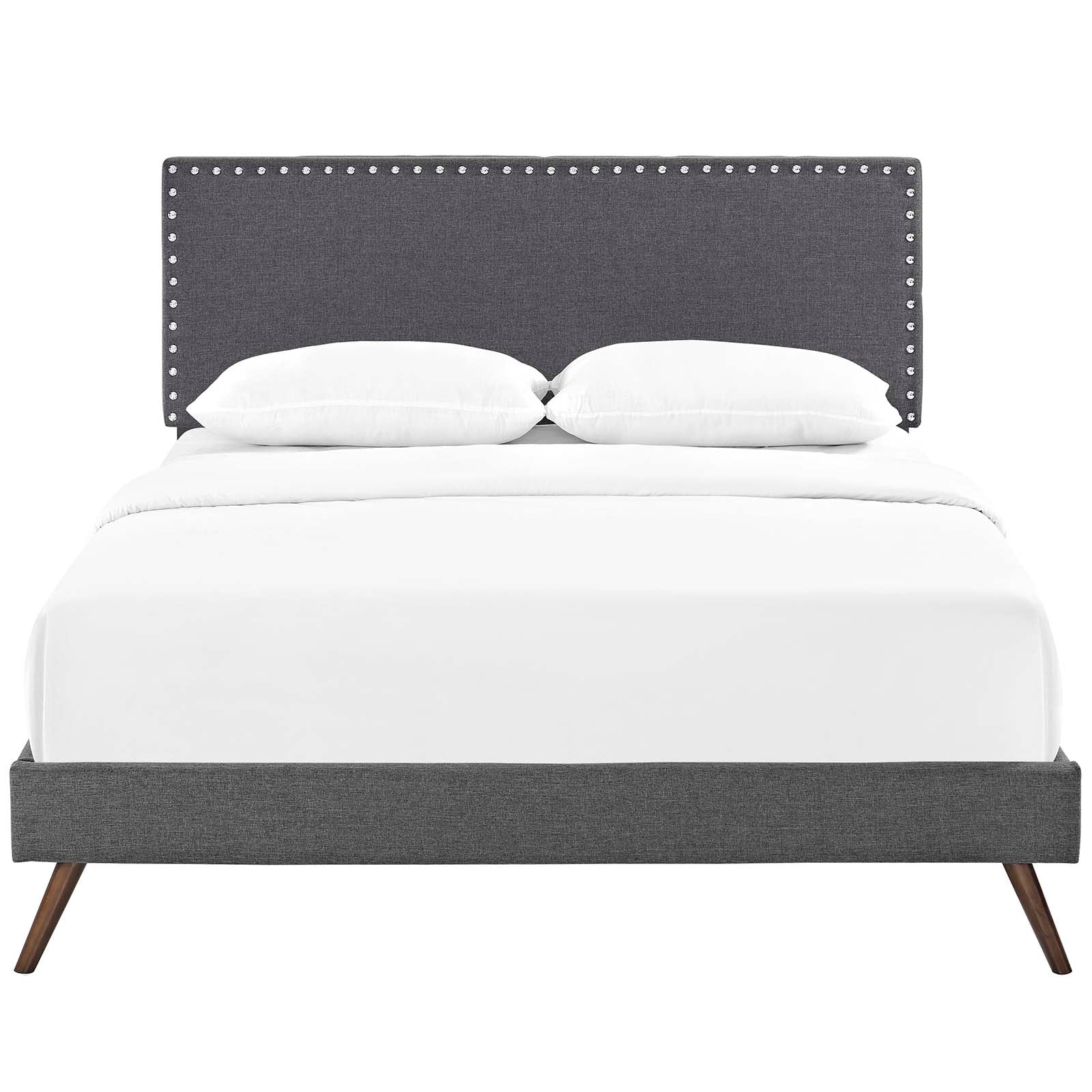 Palden Queen Polyester Fabric Platform Bed – Upholstered with Tapered Wood Legs