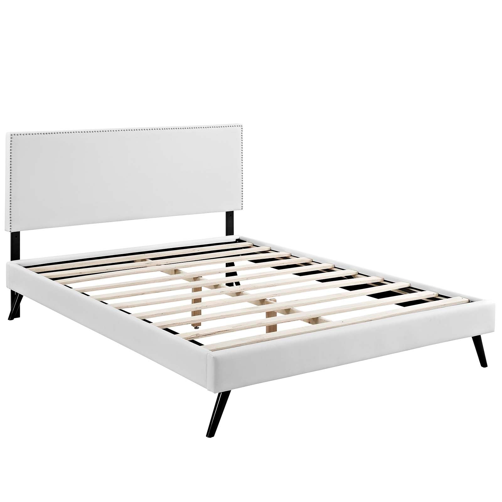 Abate King Solid Wood Platform Bed – Vinyl Upholstered with Splayed Legs