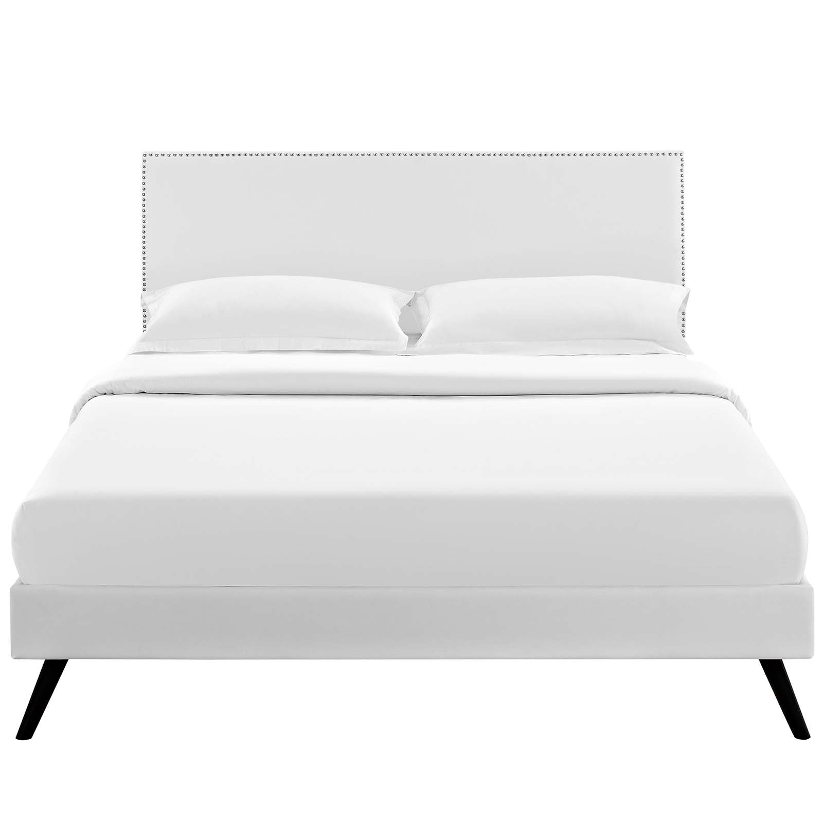 Abate King Solid Wood Platform Bed – Vinyl Upholstered with Splayed Legs
