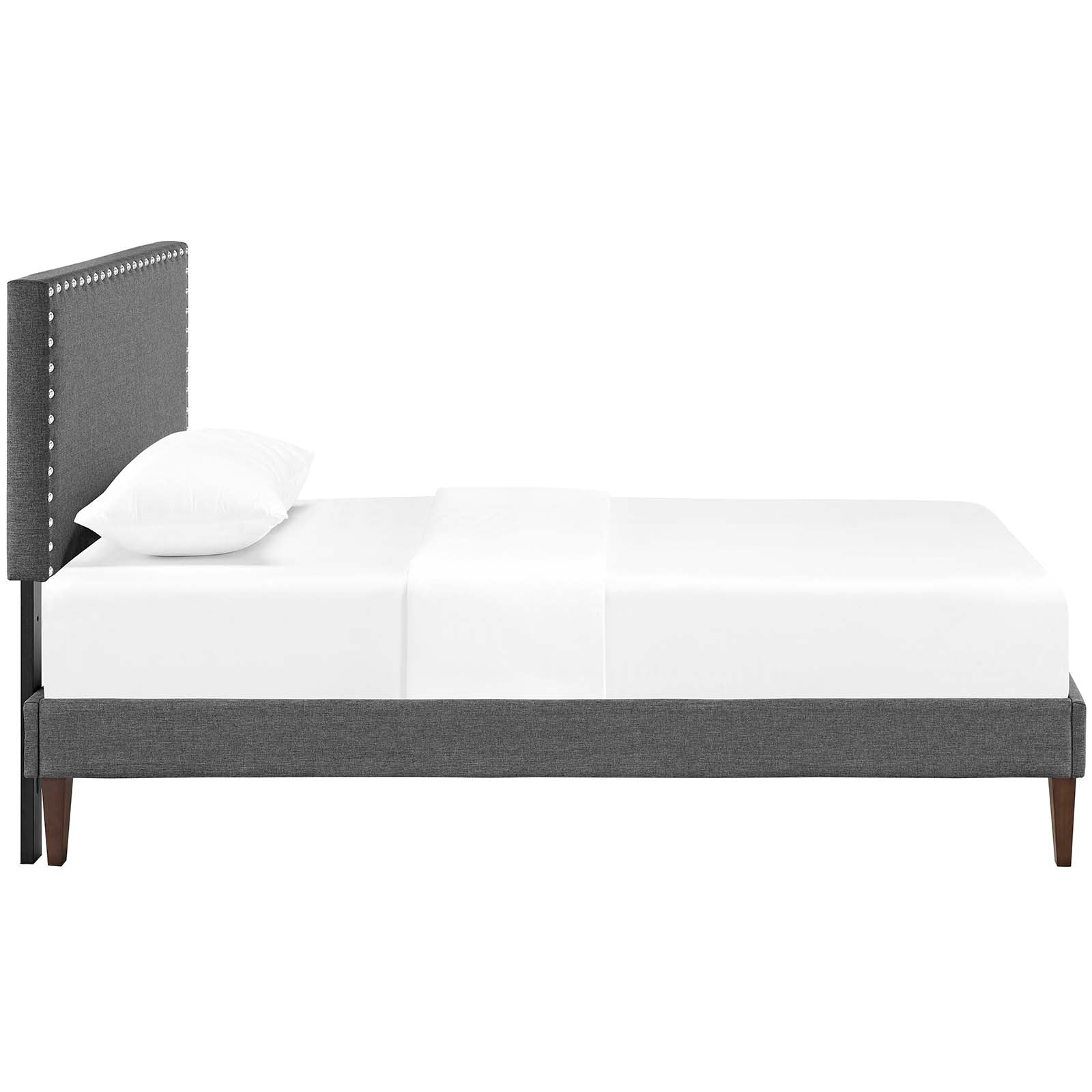 Ryllan Grey Twin Platform Bed – Wood Frame with Fabric Headboard