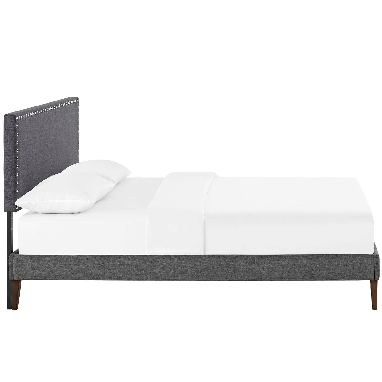 Savell Queen Grey Upholstered Platform Bed – No Box Spring Required