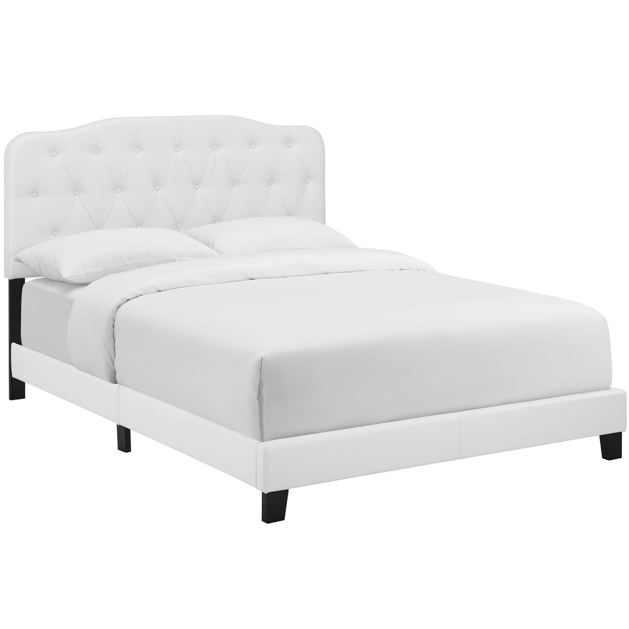Finnian White Twin Faux Leather Platform Bed – Modern Upholstered Frame with Button Tufting