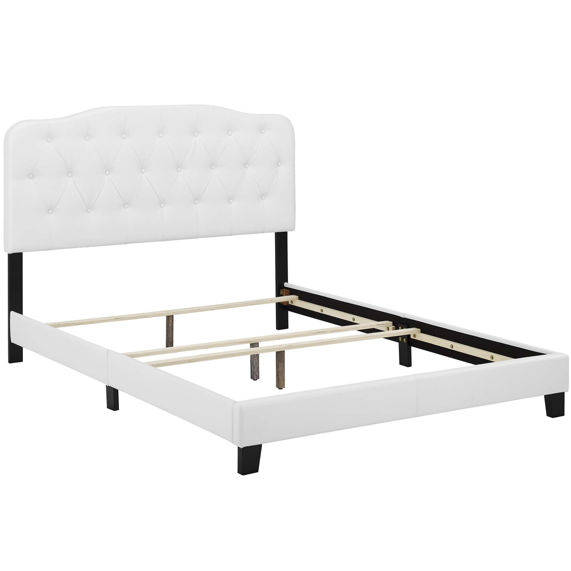 Finnian White Twin Faux Leather Platform Bed – Modern Upholstered Frame with Button Tufting