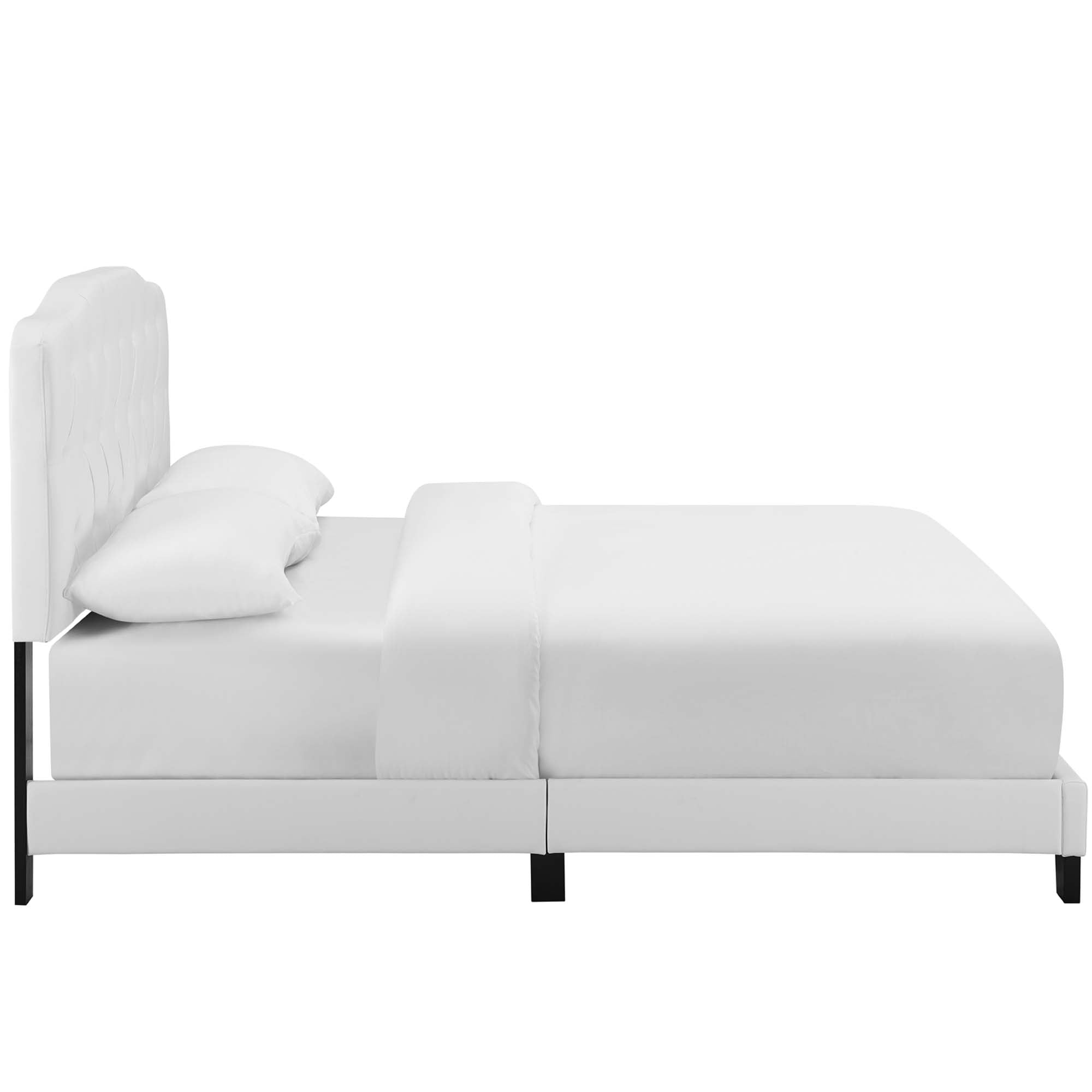 Finnian White Twin Faux Leather Platform Bed – Modern Upholstered Frame with Button Tufting