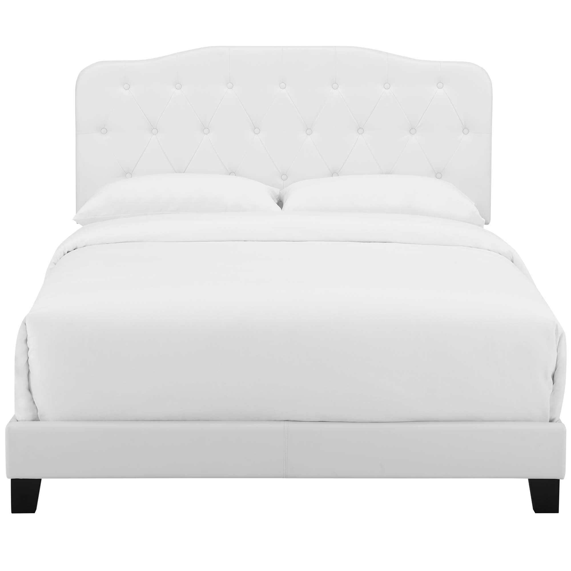 Hudson King Size White Faux Leather Upholstered Bed – Modern Button-Tufted Headboard