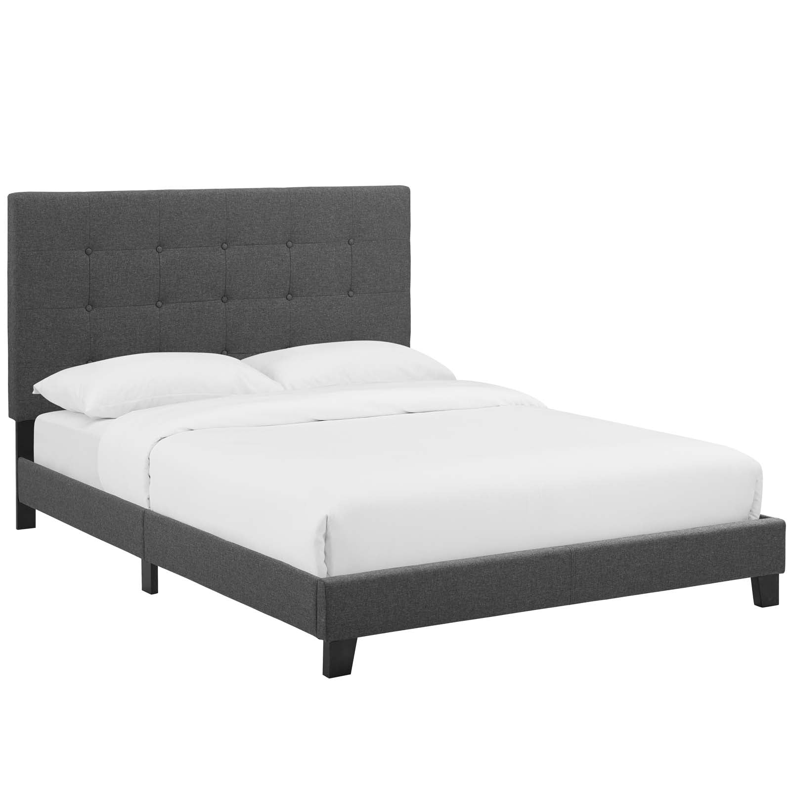 Halith King Upholstered Fabric Platform Bed – Tufted Button Headboard