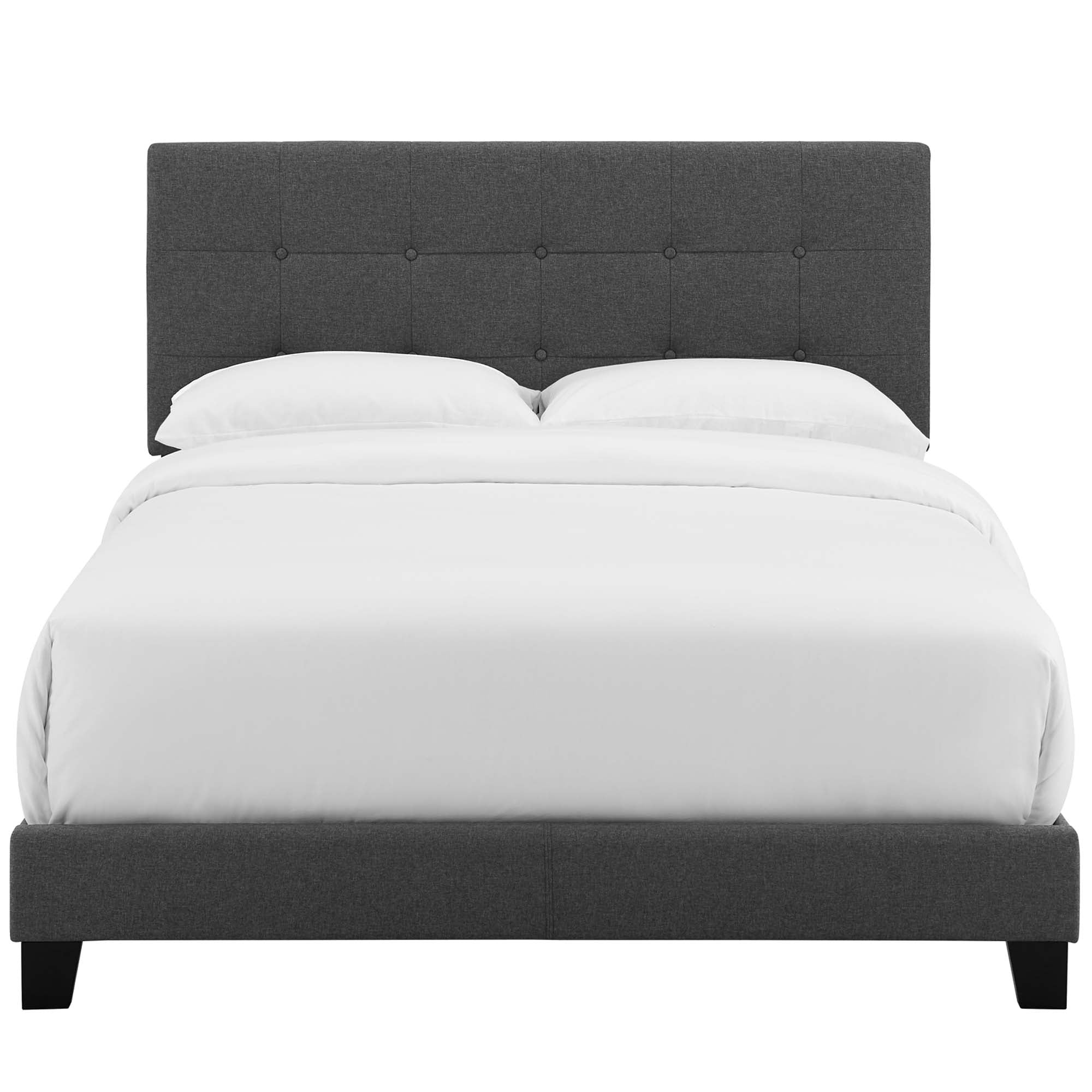 Eli Full Grey Upholstered Panel Bed – Button-Tufted Fabric Headboard